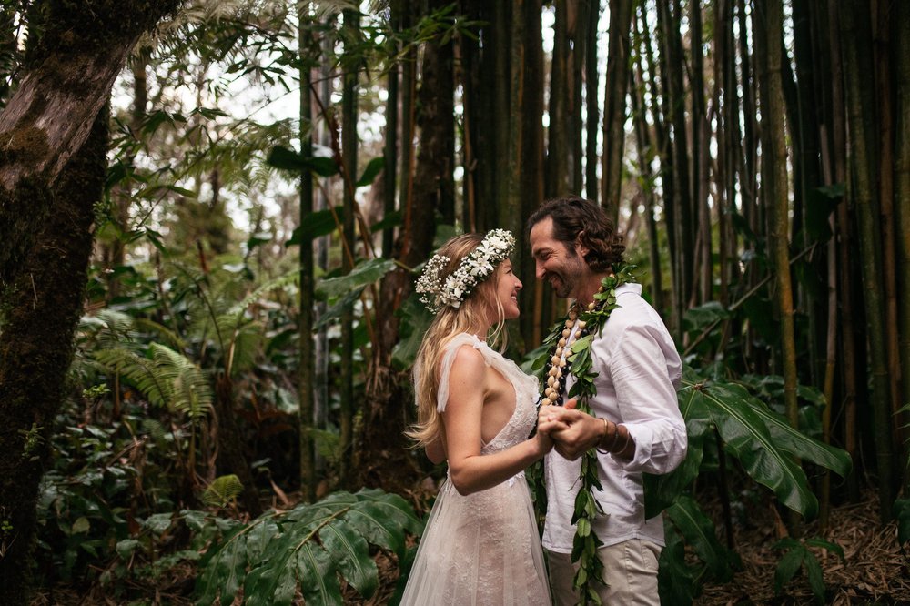 Romantic Elopement Photography Bride and Groom Volcano Hawaii Big Island Intimate and Steamy