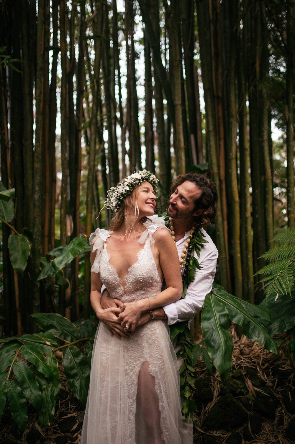 Romantic Elopement Photography Bride and Groom Volcano Hawaii Big Island Bamboo Forest