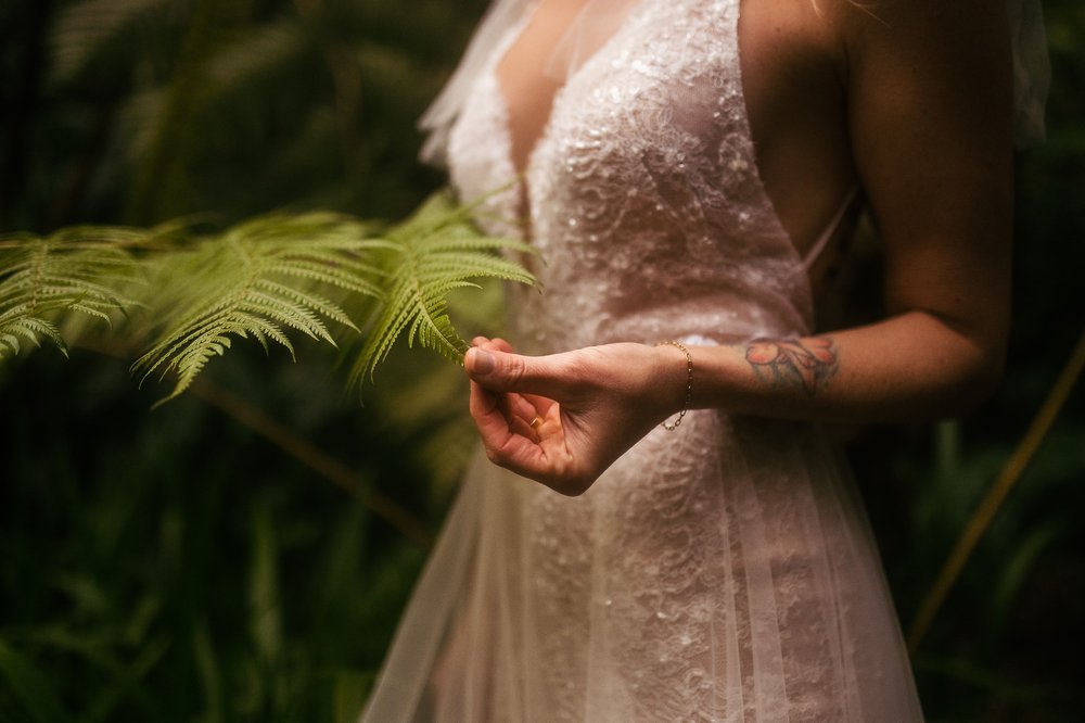 Romantic Elopement Photography Bride and Groom Volcano Hawaii Big Island Wedding Dress
