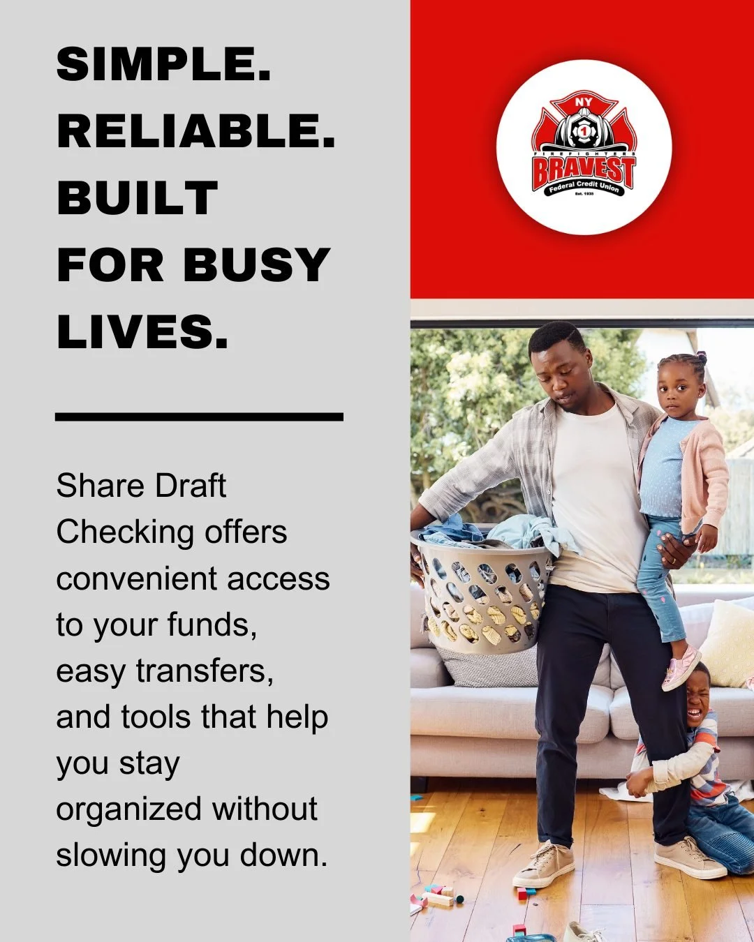 A Checking Account should keep up with your schedule.

Share Draft Checking offers convenient access to your funds, easy transfers, and tools that help you stay organized without slowing you down.

Simple. Reliable. Built for busy lives.

Take five m