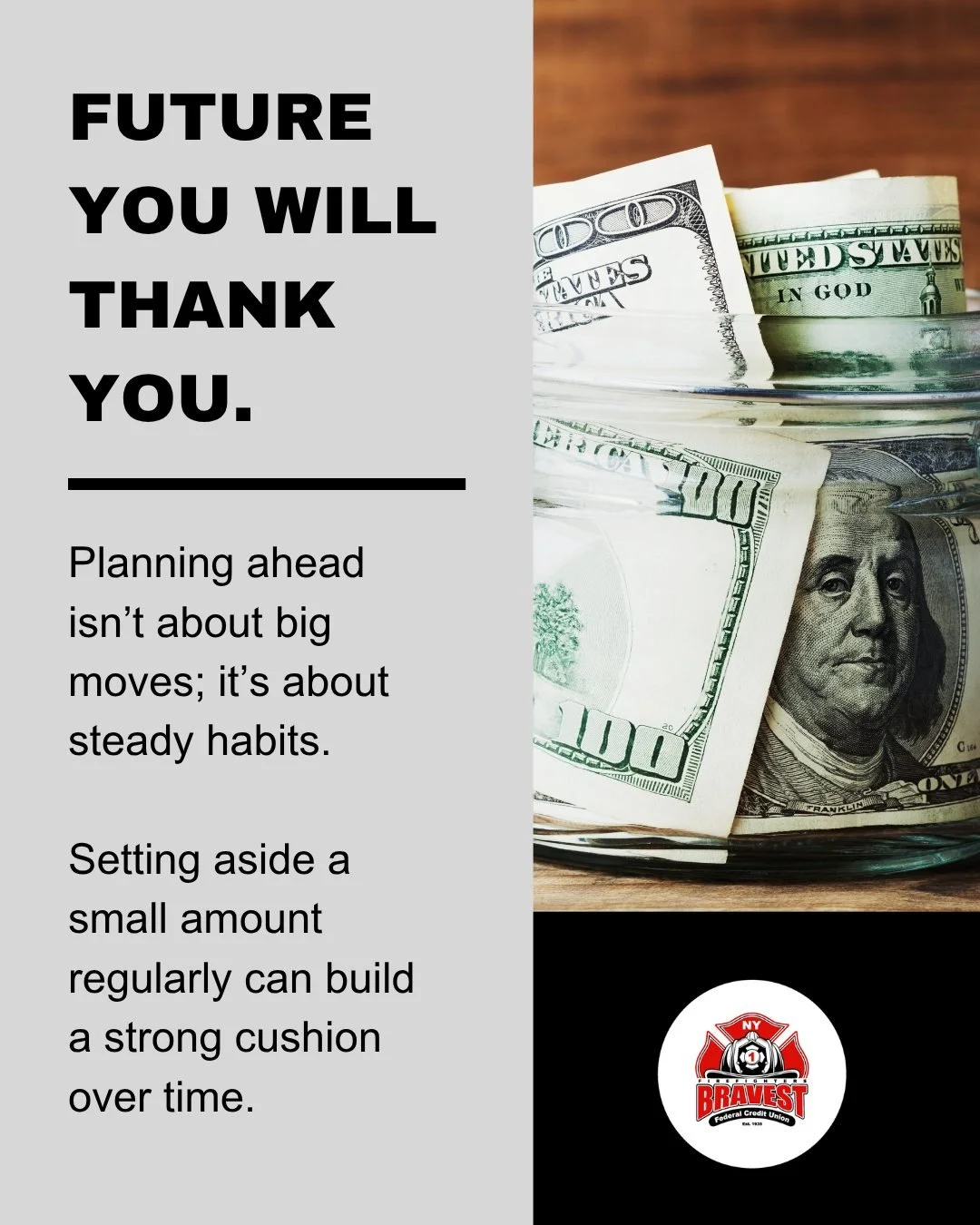 Planning ahead isn&rsquo;t about big moves; it&rsquo;s about steady habits. 

Setting aside a small amount regularly can build a strong cushion over time.

Future you will thank you for what you start today. [Link in bio]

#FinancialWellness 
#SaveSm