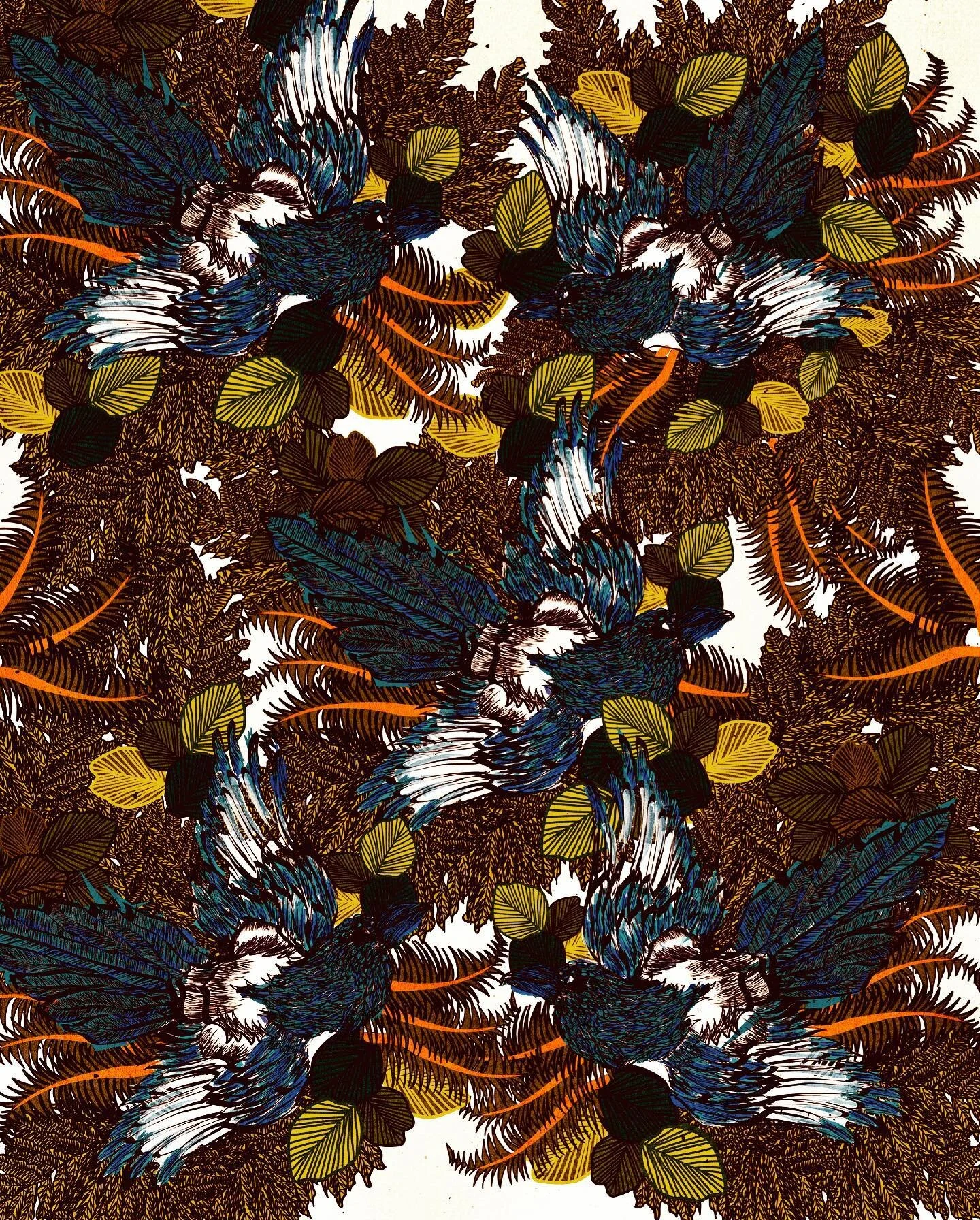 Playing with plants and patterns. 
#designbrew #distressedunrest #womenwhodraw #womenofillustration #ladieswhodesign #surfacepatterndesign #surfacedesign #surfacepattern #wallpaper #magpies #floraldesign #floraltattoo #botanicaltattoo #botanicalart