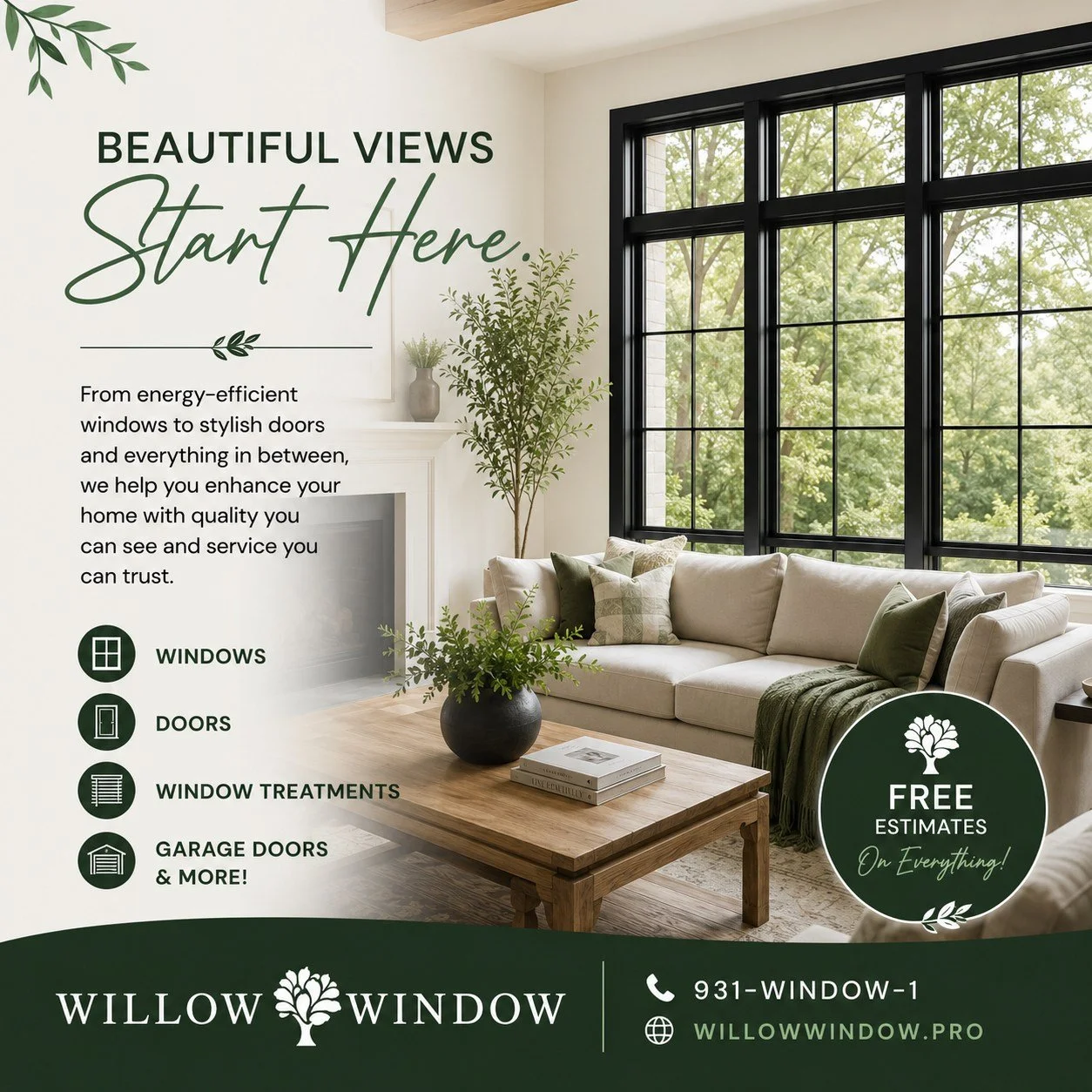 Beautiful Views Start Here.

Your home deserves windows and doors that look beautiful, perform efficiently, and are built to last. Whether you're replacing outdated windows, upgrading your entry door, adding window treatments, or installing a new gar
