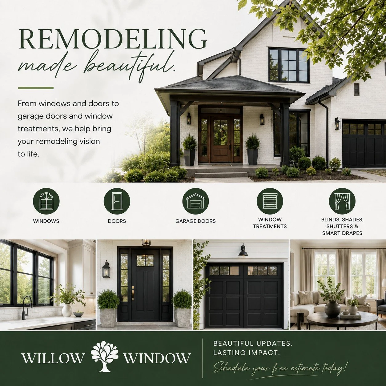 Planning a remodeling project? 

From premium windows and beautiful doors to custom solutions, Willow Window is here to help bring your vision to life with expert guidance from planning to installation.

Ready to get started? Tell us about your remod