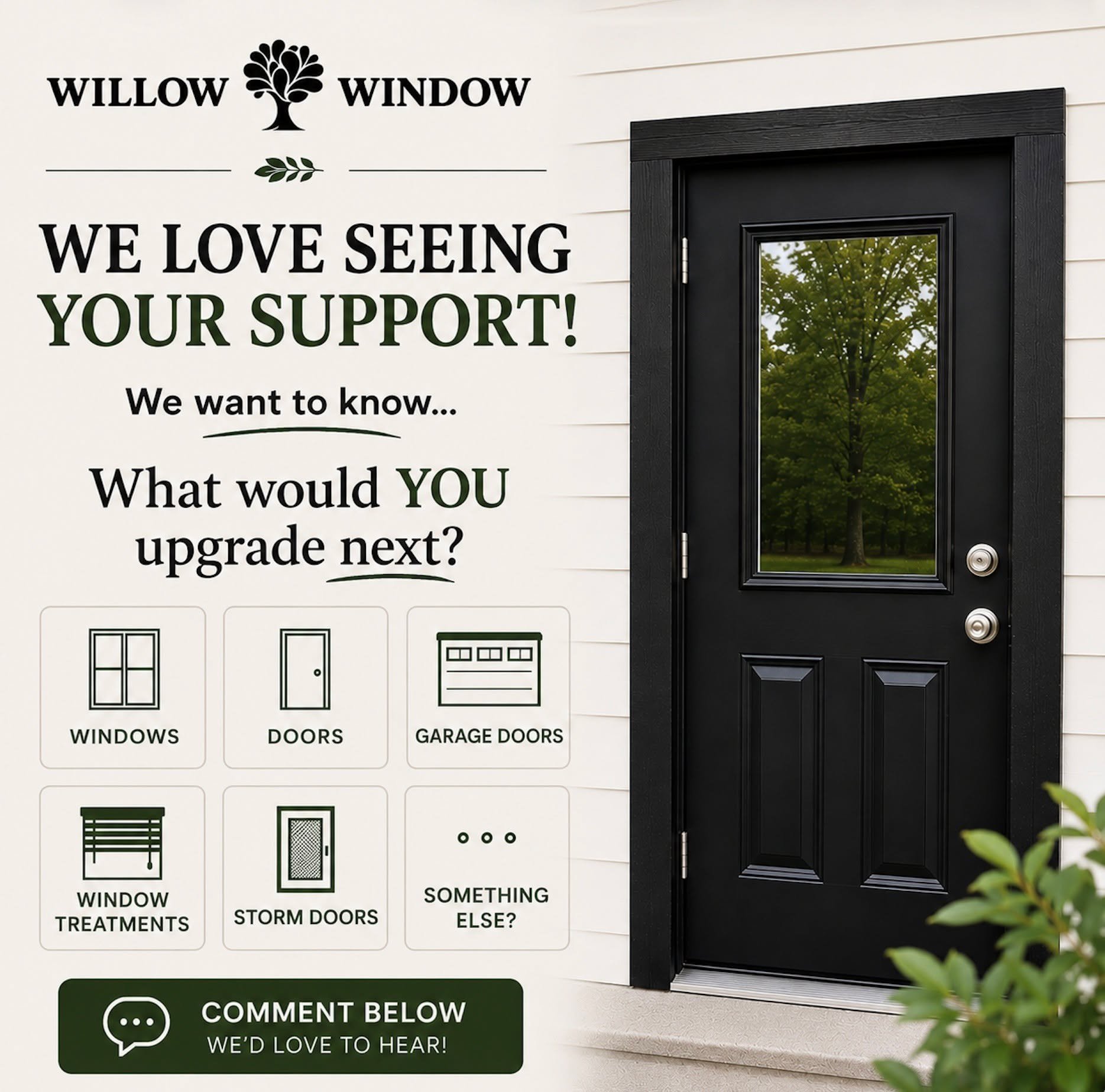 Thinking about replacing your doors? 

A new door can make a big difference in terms of looks and comfort of your home! 

Making the choice to replace your door can enhance security, improve energy efficiency, and increase curb appeal. 

Ready for an