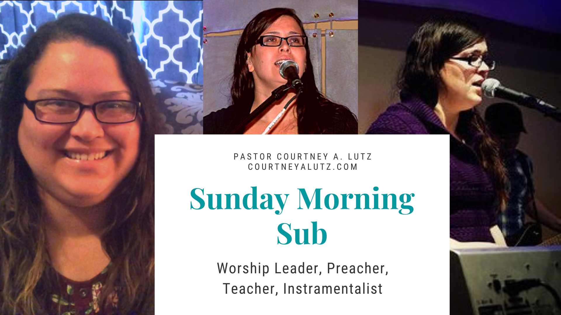 Pastor Courtney is available to help your church on a Sunday morning, or other weekly services.She can sub for your Worship Leader, Pastor, or Musicians. Pastor Courtney can share bible verses, personal stories, original songs, a sermon, free worship, and/or a devotional.