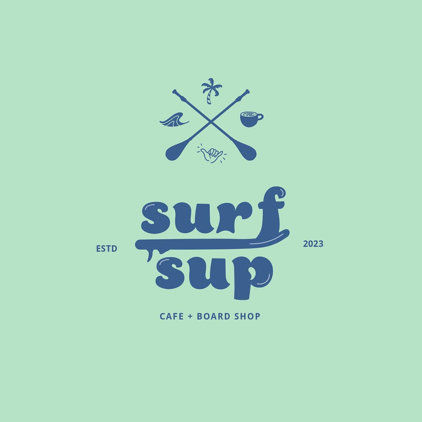 Branding for cafe and paddle board shop, SURF SUP 🌊 We&rsquo;ve got some surfer vibes, some retro vibes and a bold and vivid colour palette that&rsquo;s full of energy 💫 We particularly loved illustrating the custom brand pattern and icons in the l