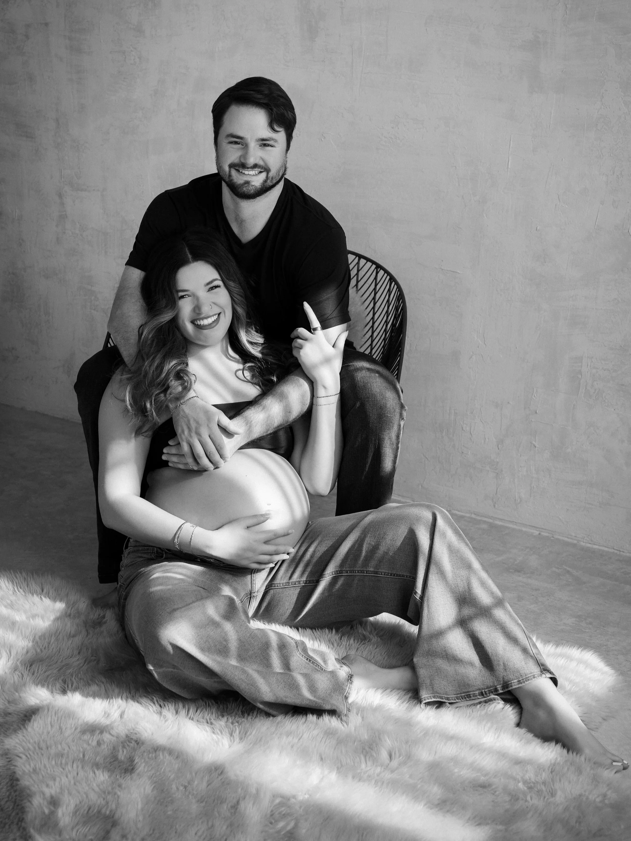 Black and white maternity photography at Chrissy René Studios in Round Rock, near Austin, Texas