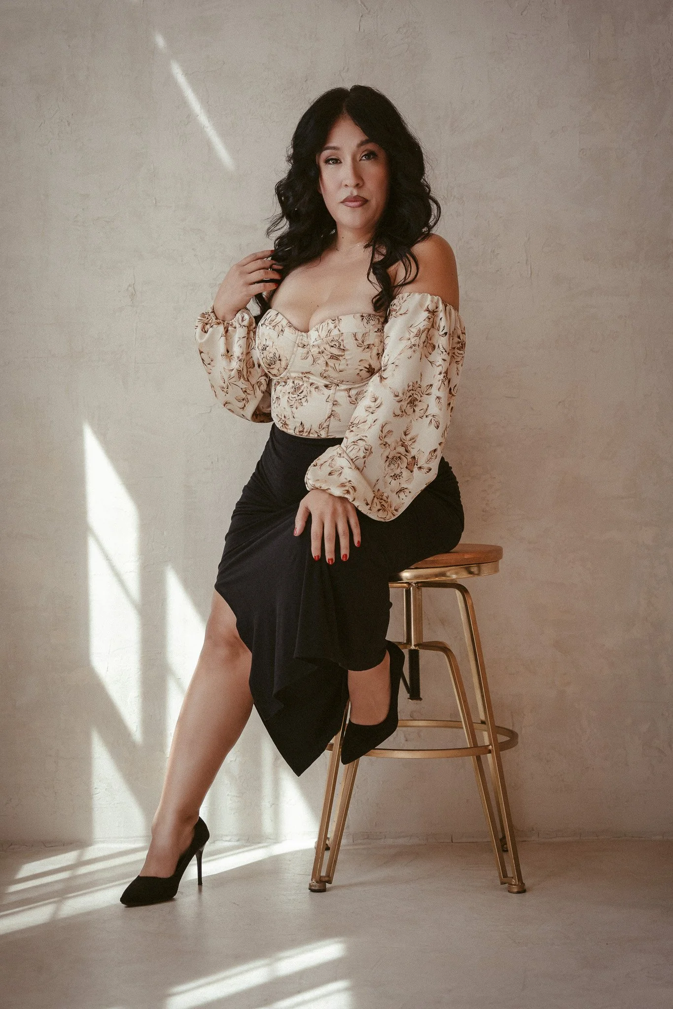 woman in black lingerie posing during a boudoir photography session at Chrissy René Studios in Round Rock, TX