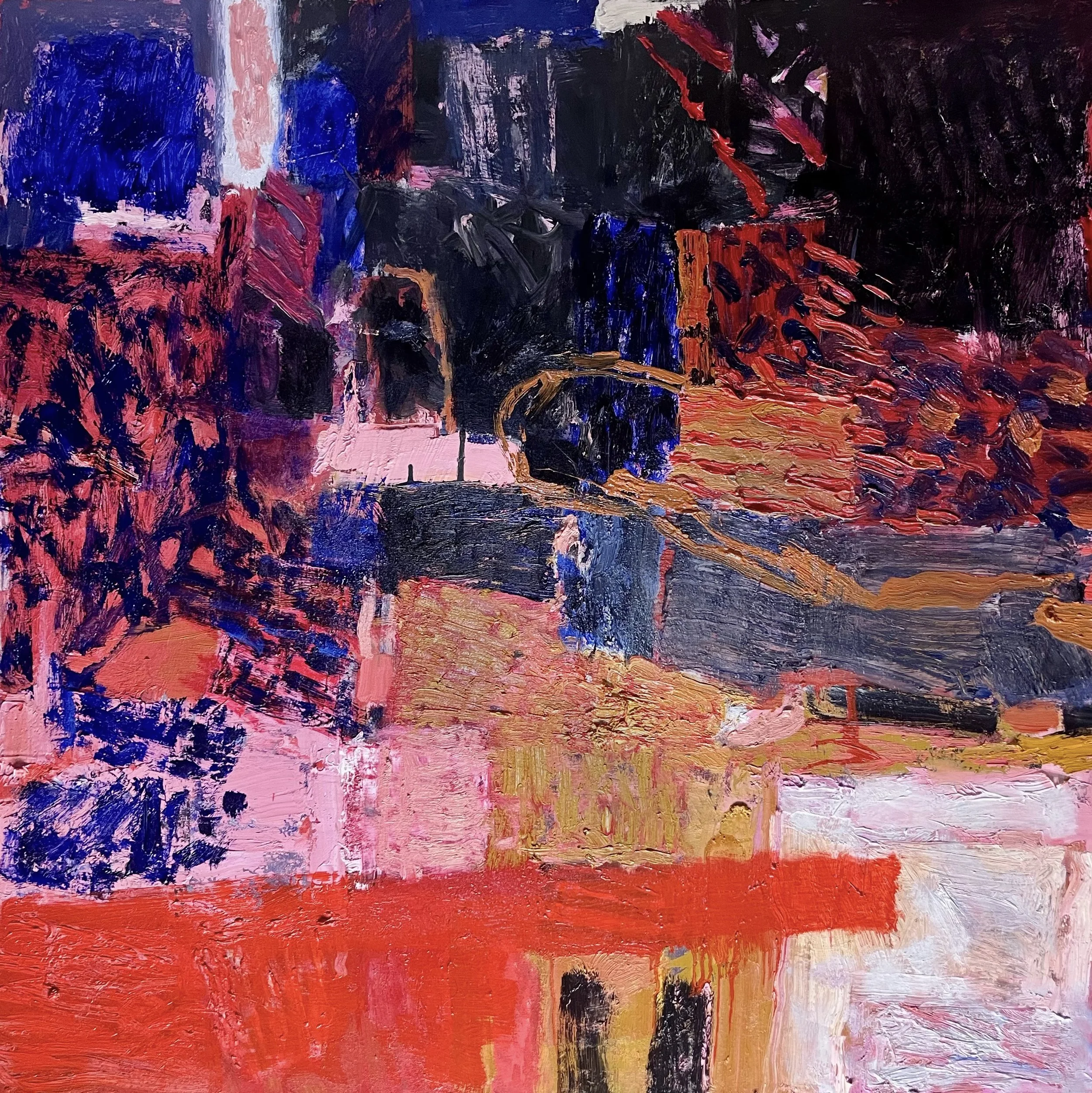 SUMMER CITY BLUES, 36 X 36 INCHES, OIL ON CANVAS, 2025