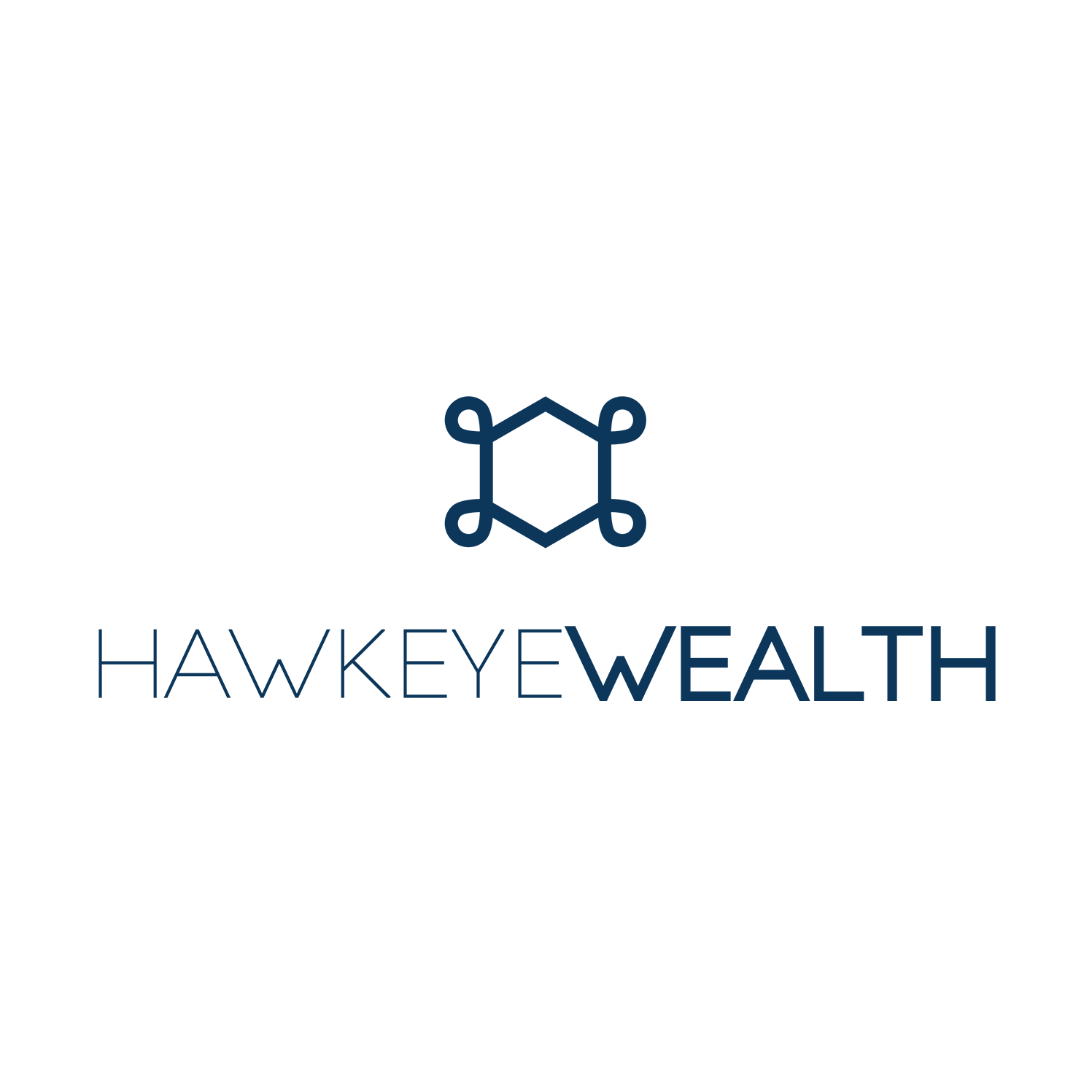 Hawkeye Wealth logo with a hexagonal geometric symbol and the company name in navy blue text.