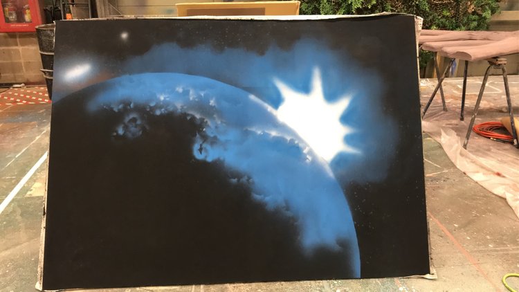 spray tool project on 5'x7' stretched muslin