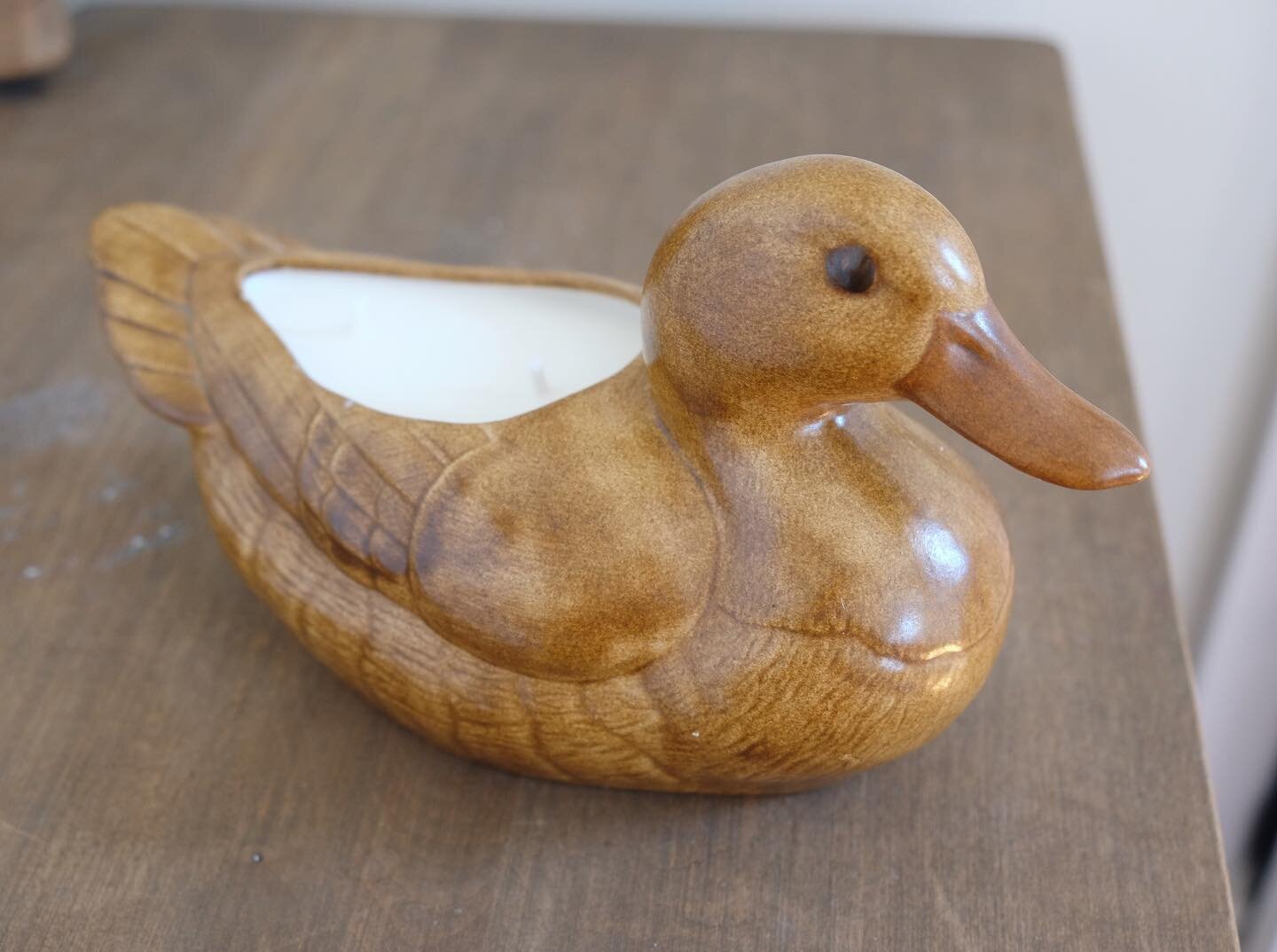 SOLD OUT - brown ceramic duck planter turned candle! Almost like wood! $30 plus shipping - comment SOLD to claim.