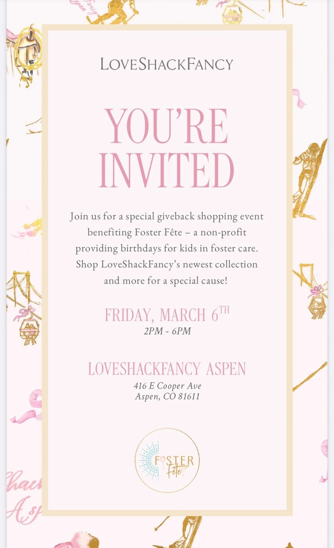 Yay! Another Love Shack Fancy event coming up this week! 🎀🎀🎀

#fosterfete 
#fiveyearsfivehundred 
#celebrateeverything