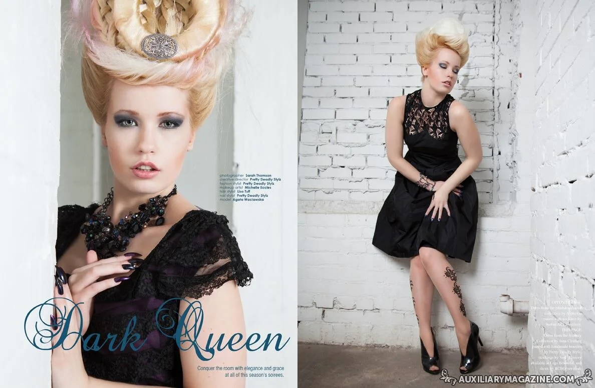 Auxiliary Magazine Cover and Editorial 2013/2014
Photography by Sarah Thompson
Fashion Styling by Pretty Deadly Stylz
MUA: Michelle Eccles
Hair: Lise Tuff
Model: Agata Waclawska