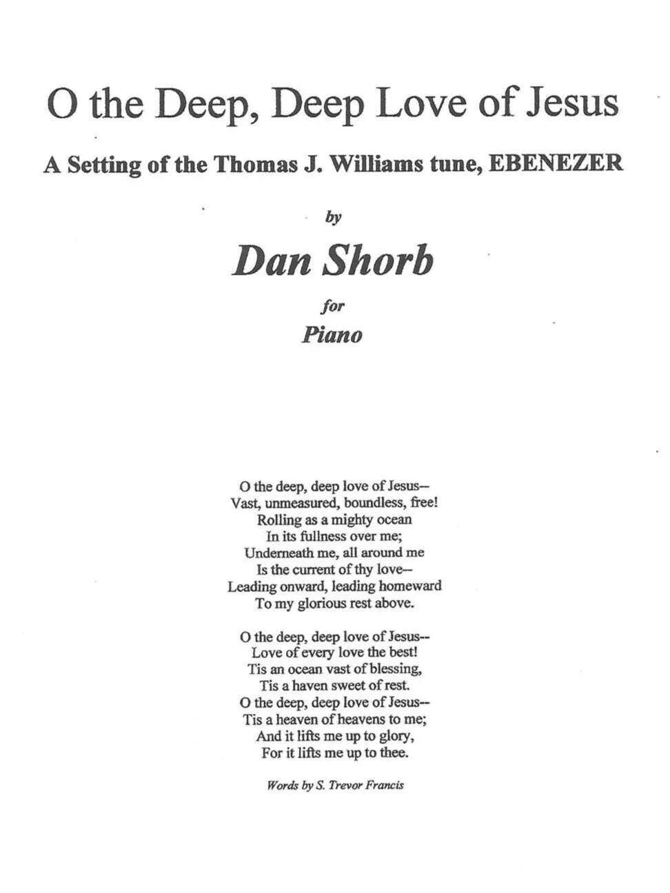 O the Deep Deep Love of Jesus, Piano solo — Daniel Shorb Music
