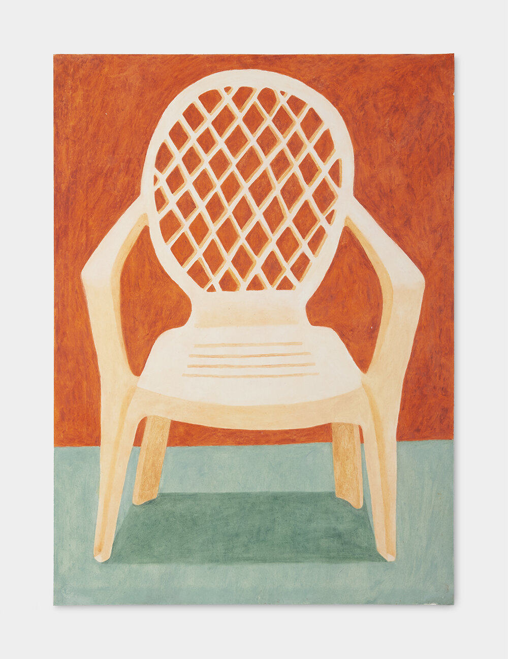   Peach Chair, Red Wall, Green Floor   Oil pastel on paper 35 x 25.5 inches    