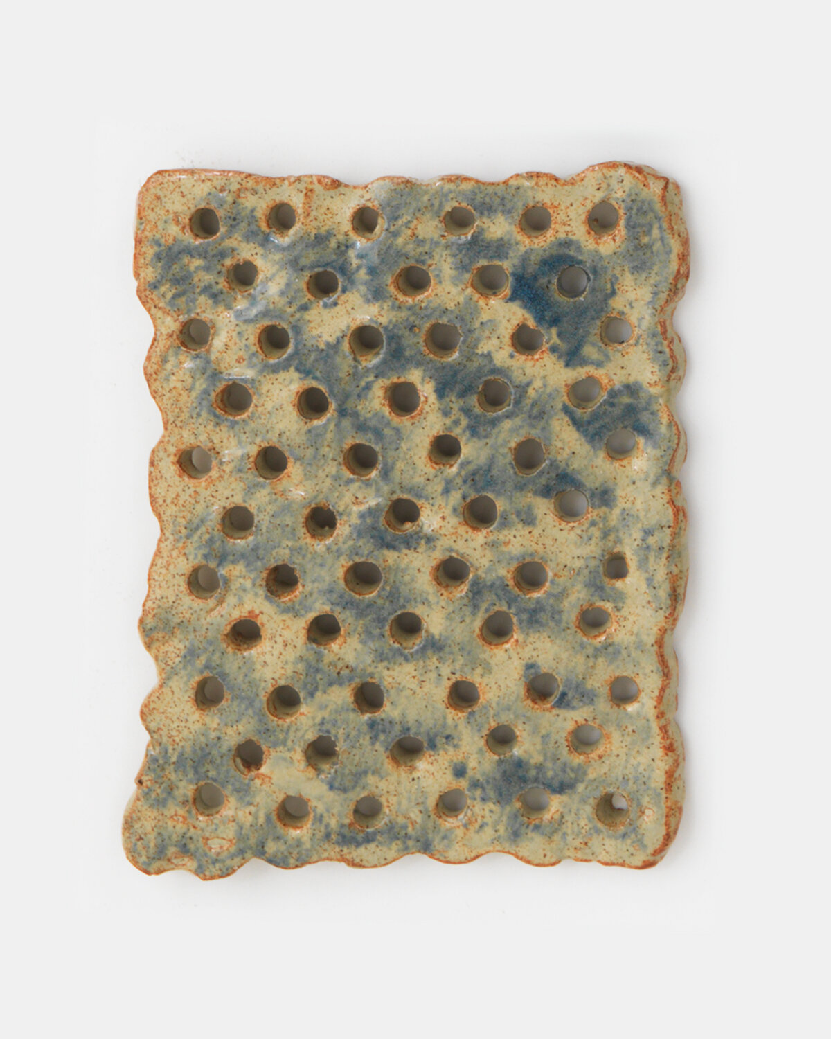   Blue Orange Speckle Cracker with Wavy Edges  Ceramic 4 x 3 inches    