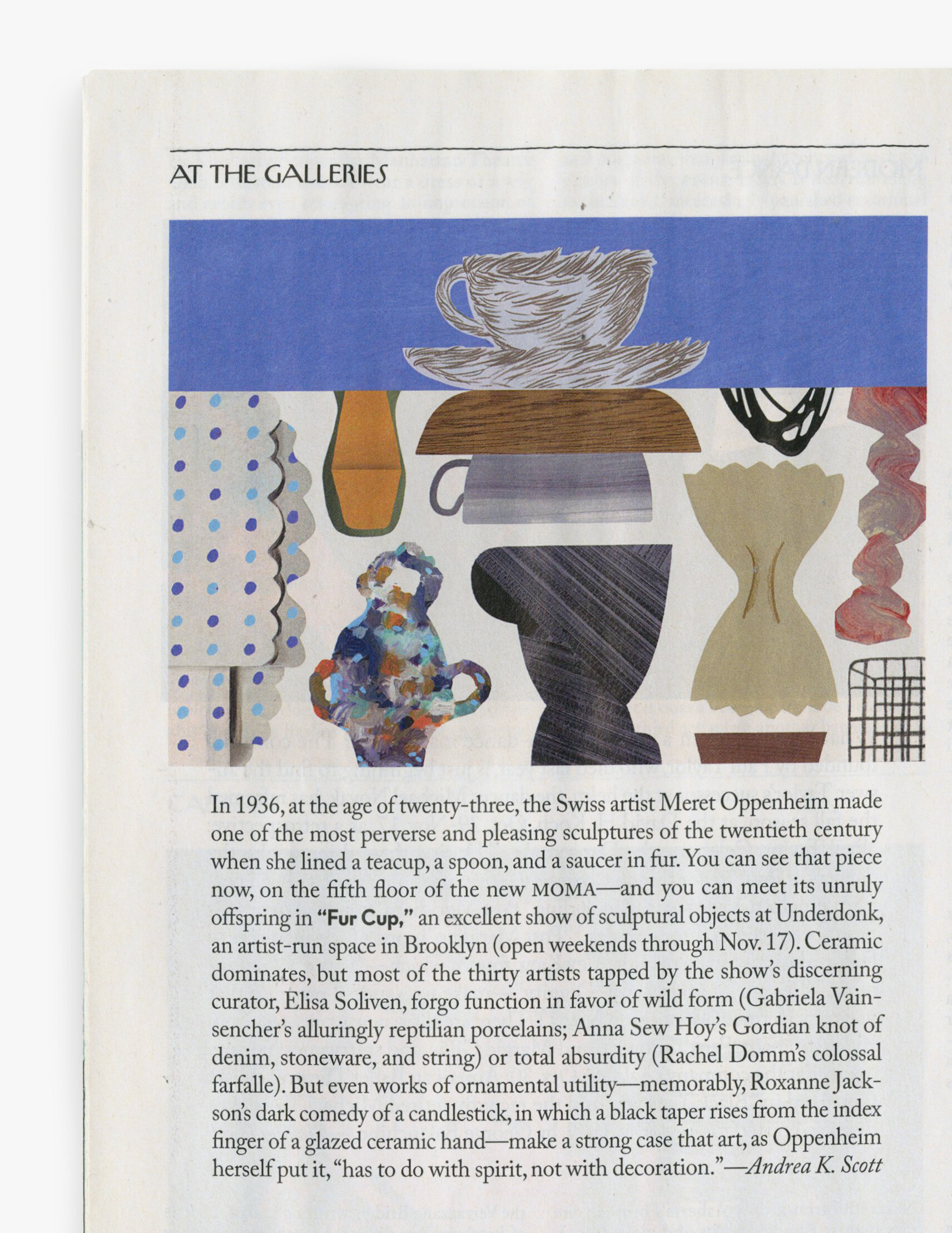  Review of  Fur Cup  by Andrea Scott in The New Yorker, November 2019 / Illustration by Aude Van Ryn   
