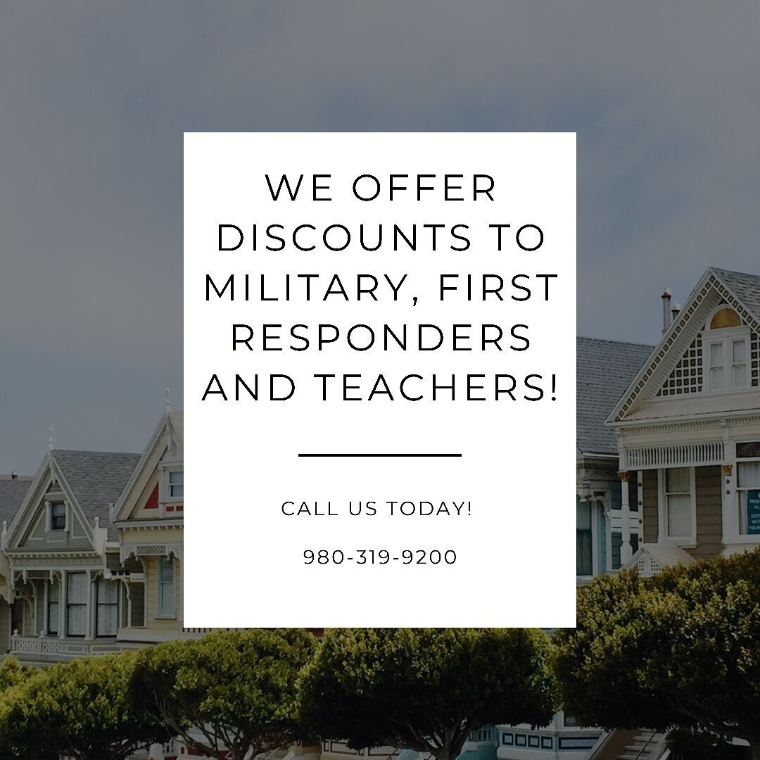 Did you know we offer home inspection discounts to military, first responders and teachers?

Give us a call today! (980) 319-9200

#homeinspection #predrywallinspection #realestate #home #discount #EHI #elevatedhomeinspections