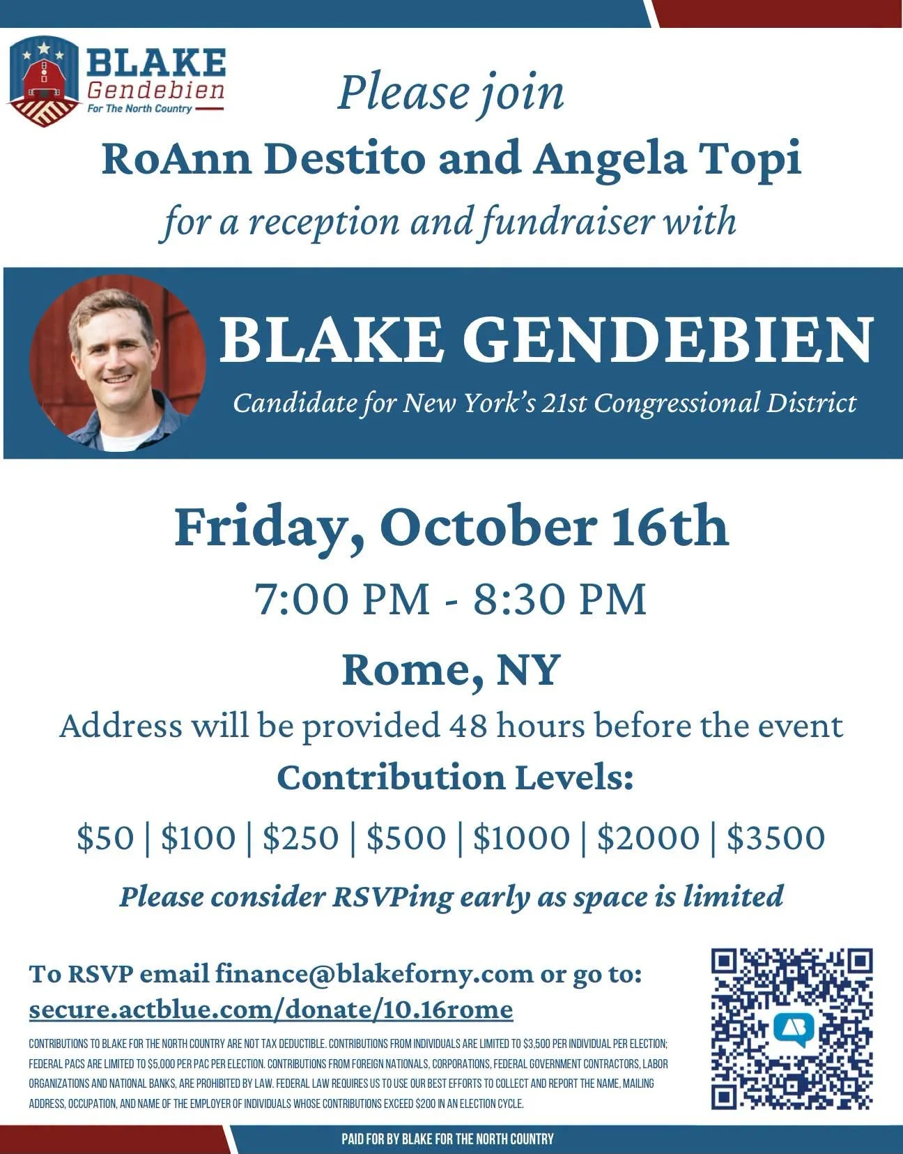 Reception and Fundraiser for Blake Gendebien in Rome