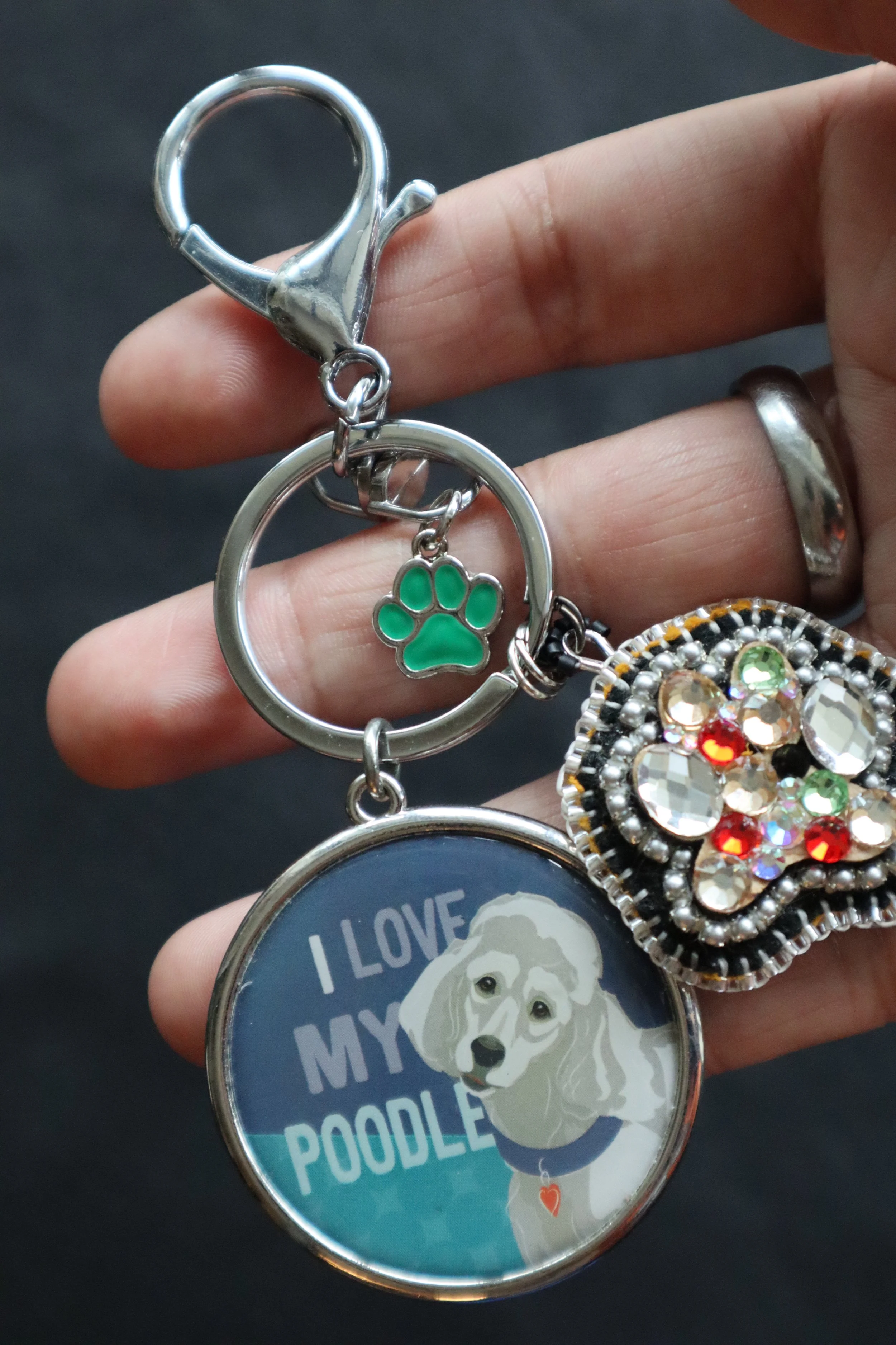 I LOVE MY POODLE + Bling 🐾 Charm Keychain