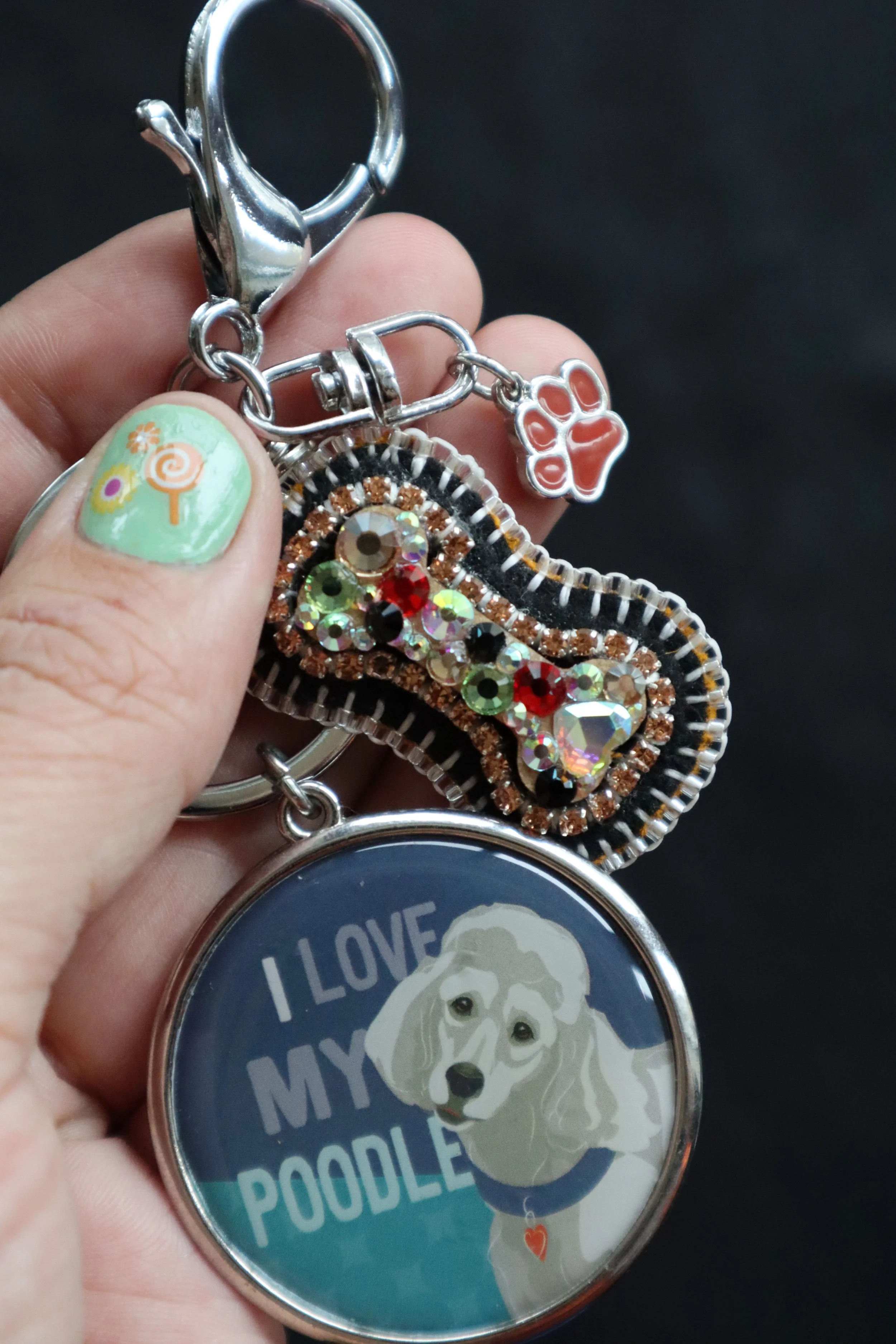 I LOVE MY POODLE + Bling 🦴 Charm Keychain