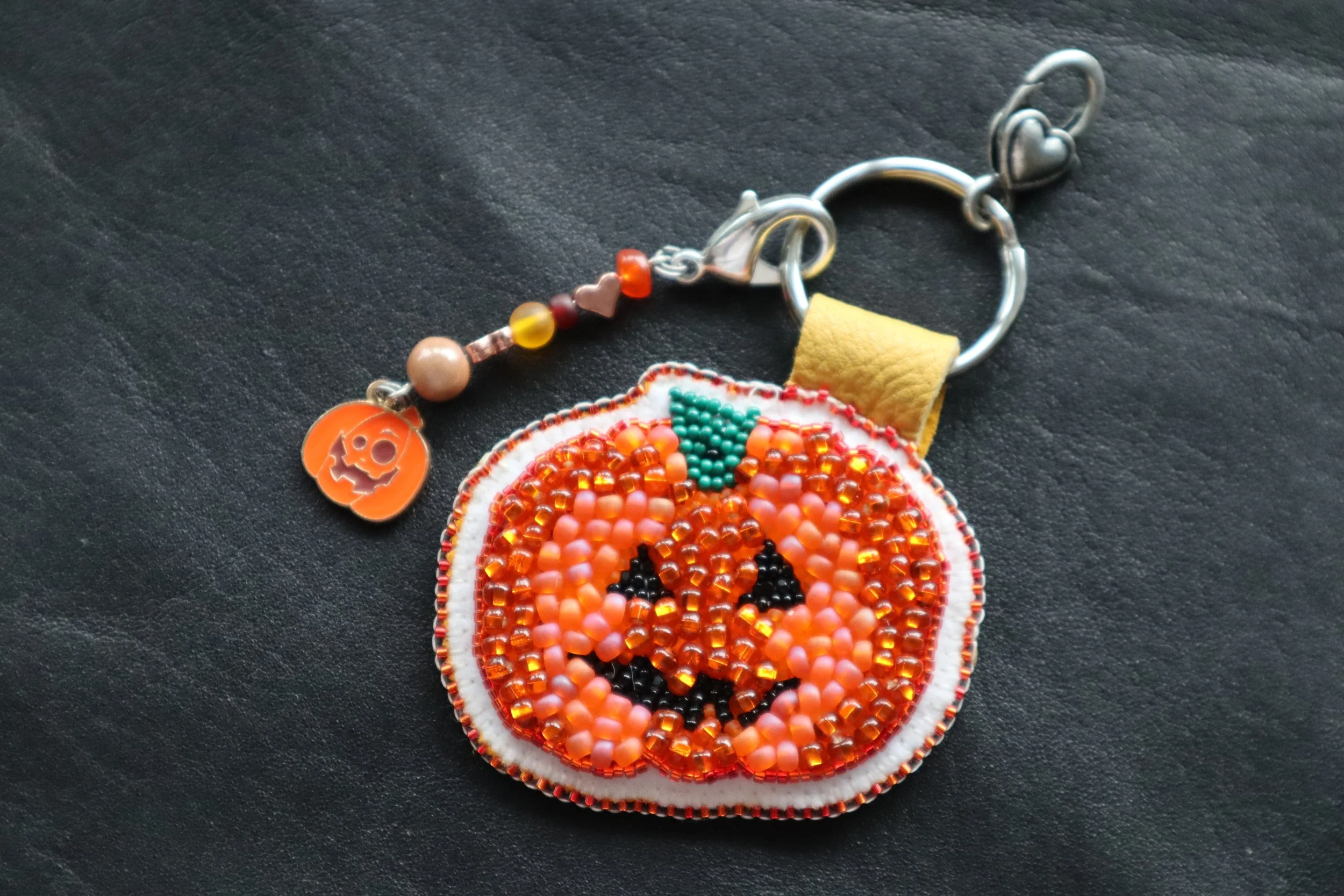 Pumpkin Smiles Beaded Keychain + charm