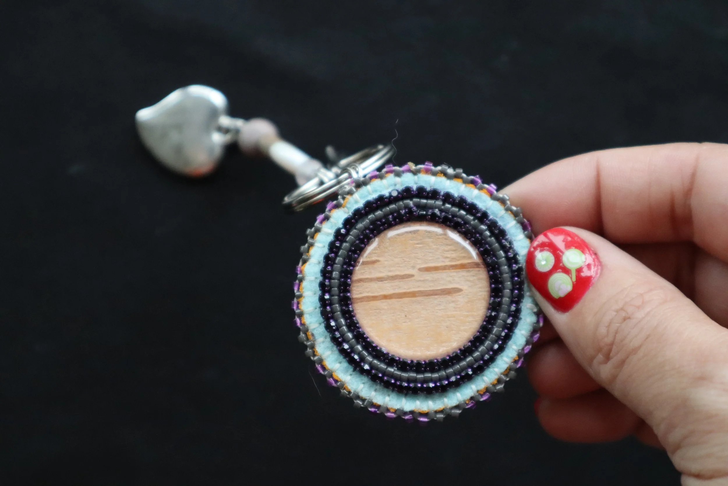 Birch Bark Beadwork Keychain