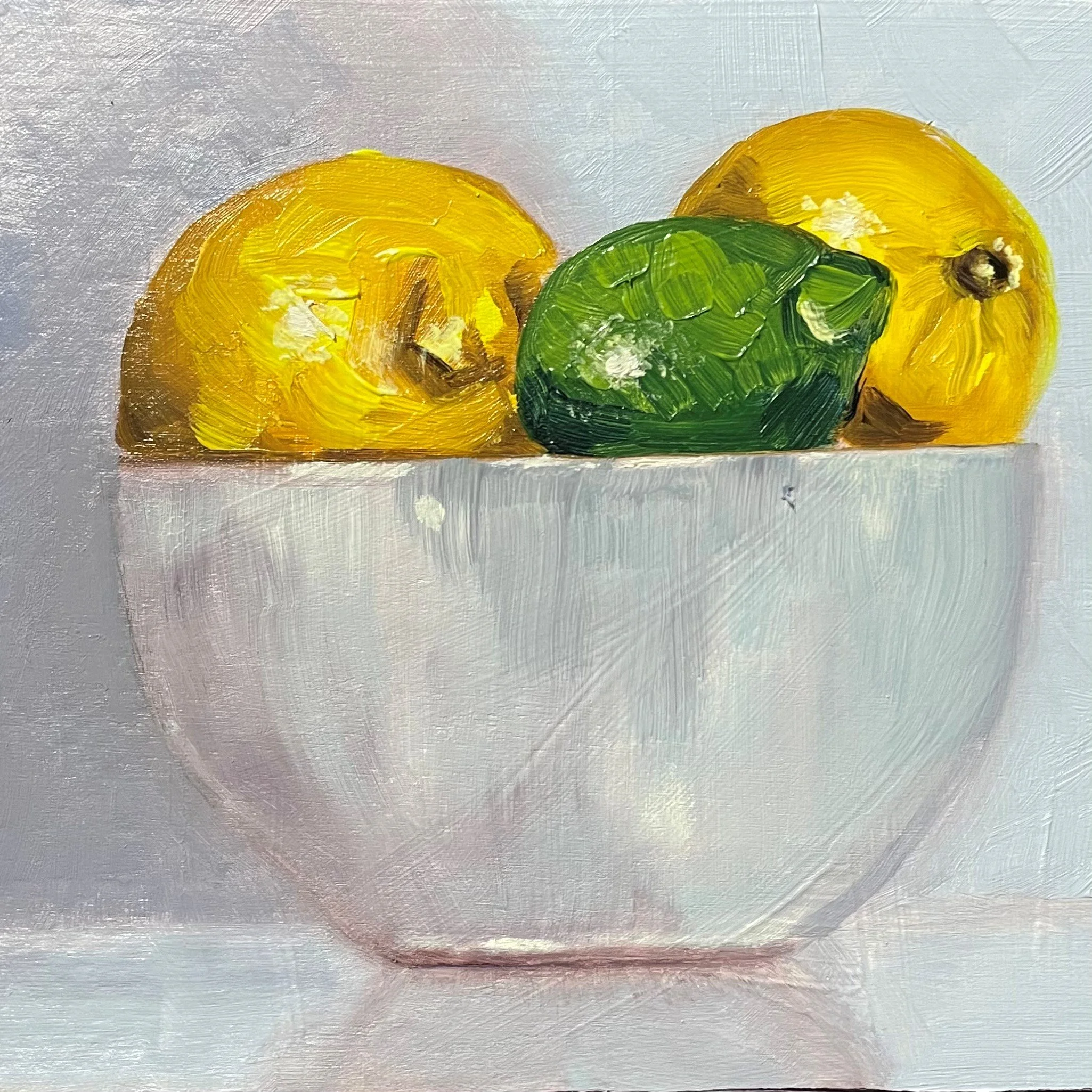 Bowl of Citrus Fruits, 6x6ins, oil on board - SOLD