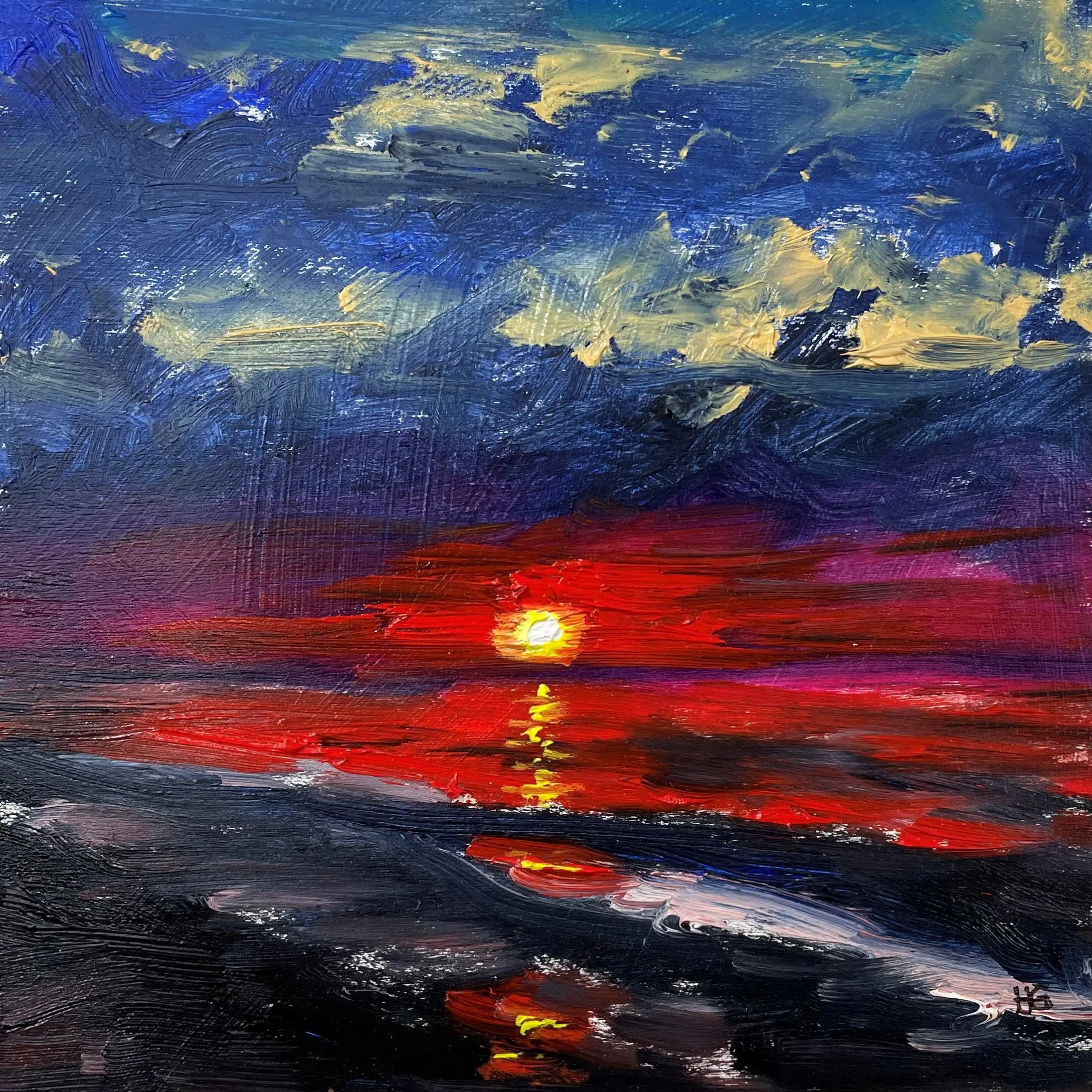 Sunrise Seascape 1, 6x6ins, oil on board - SOLD