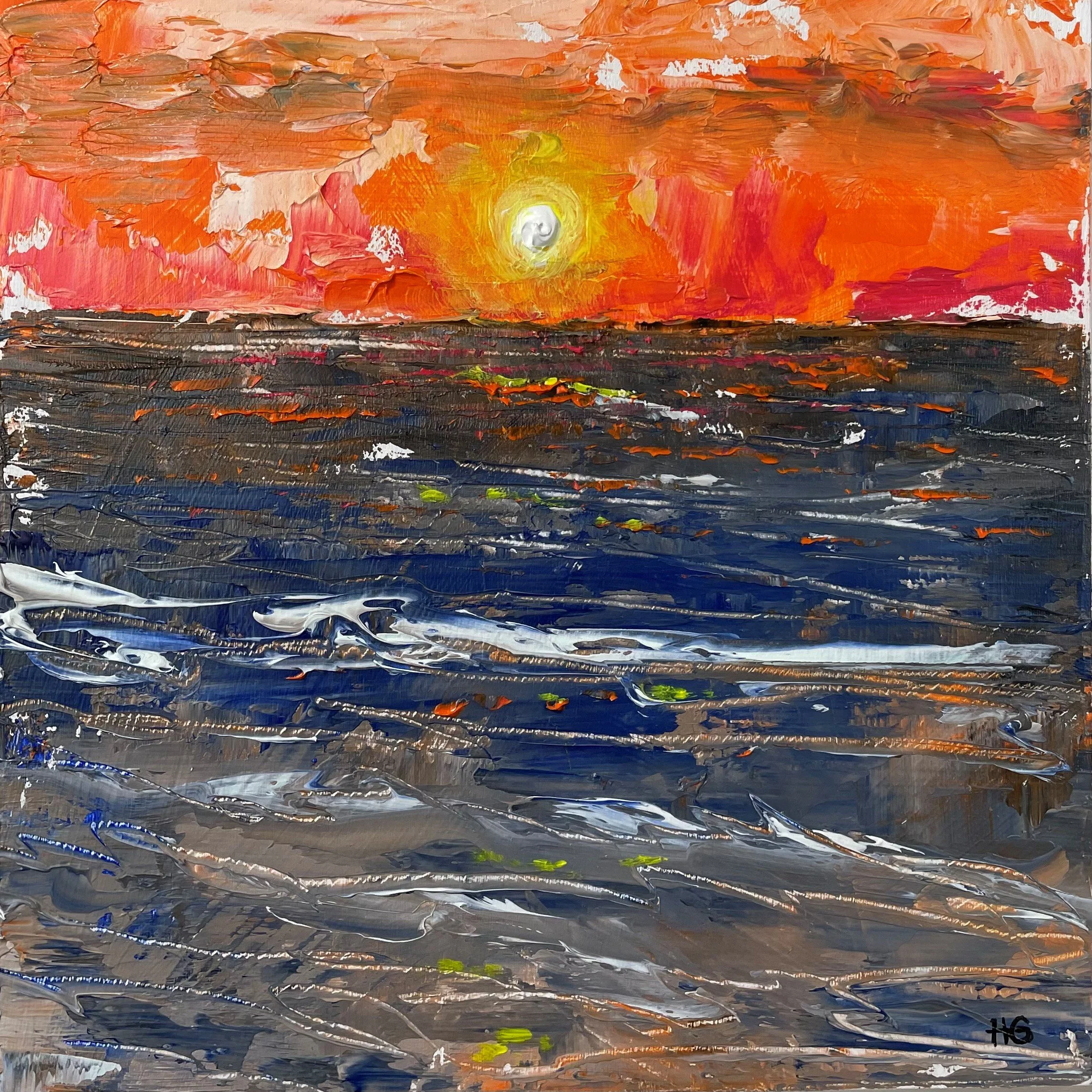 Sunrise Seascape 2, 6x6ins, oil on board - SOLD