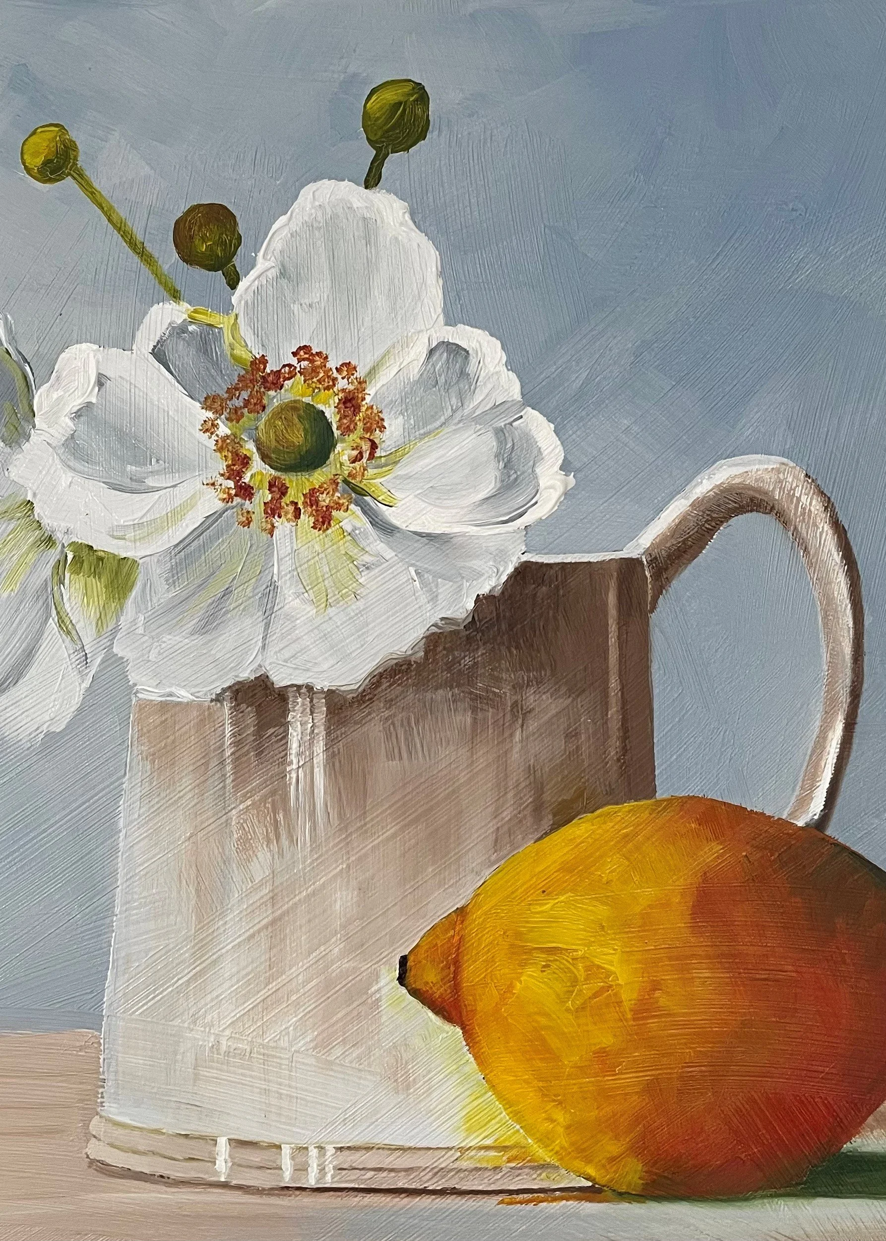 Anemones & Lemon, 12x12ins, oil on board - AVAILABLE