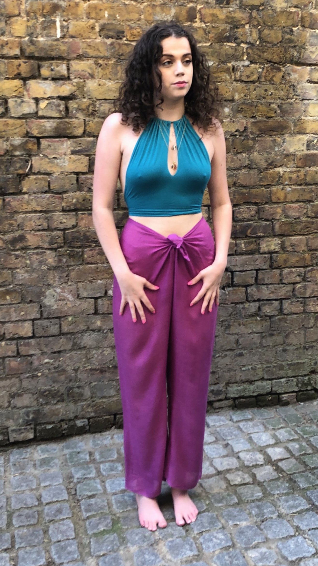 relaxed tie front wide leg trousers