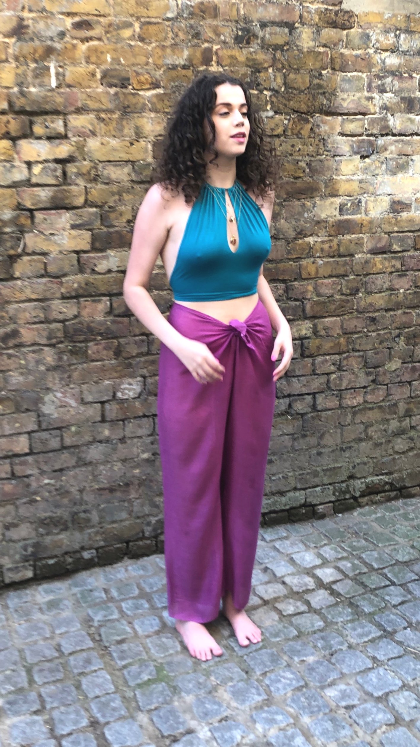 relaxed tie front wide leg trousers