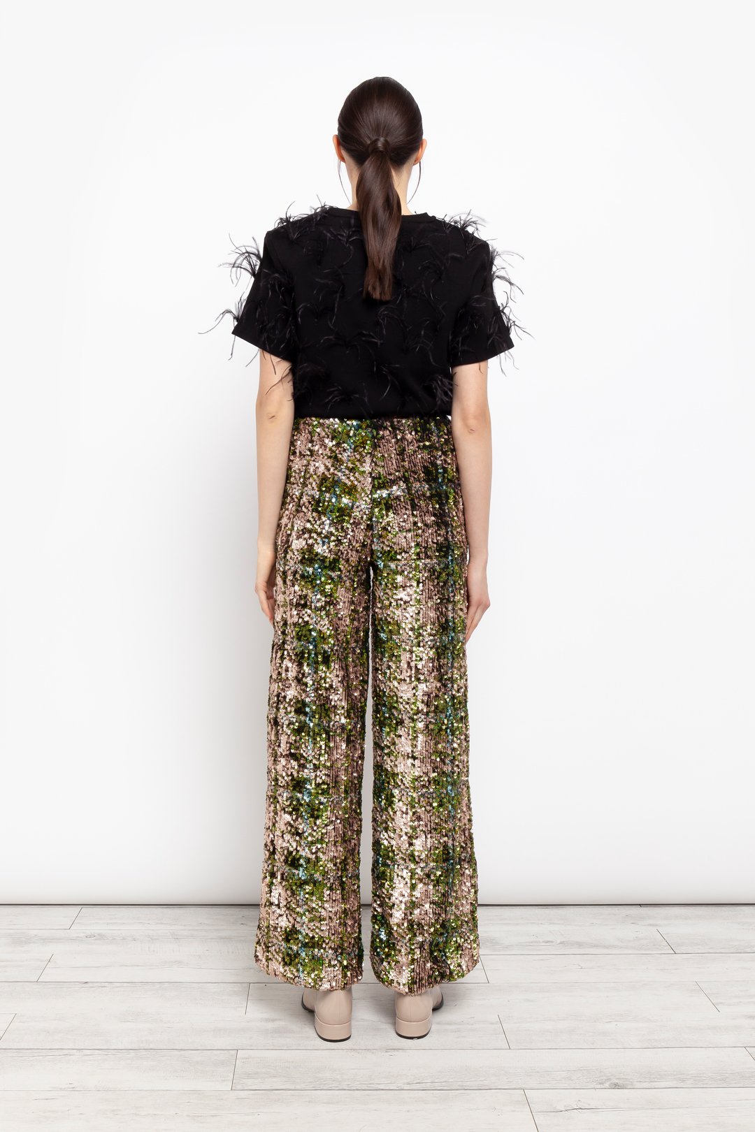 WIDE LEG SEQUIN TROUSERS Weili Zheng 