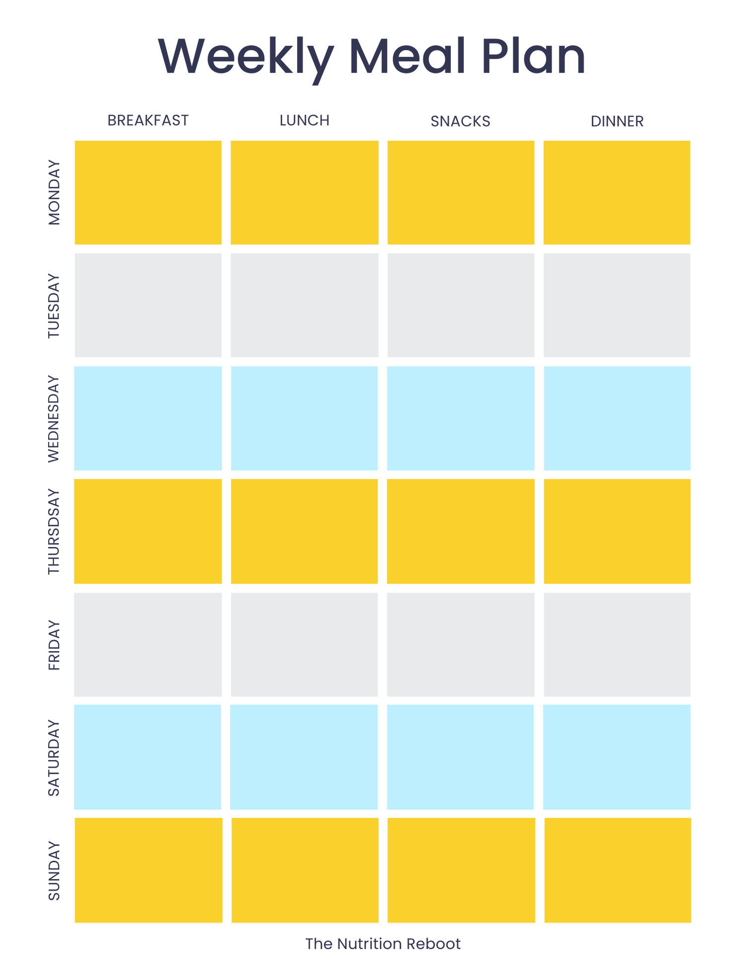 Weekly Meal Plan Template — Dietitian Hannah