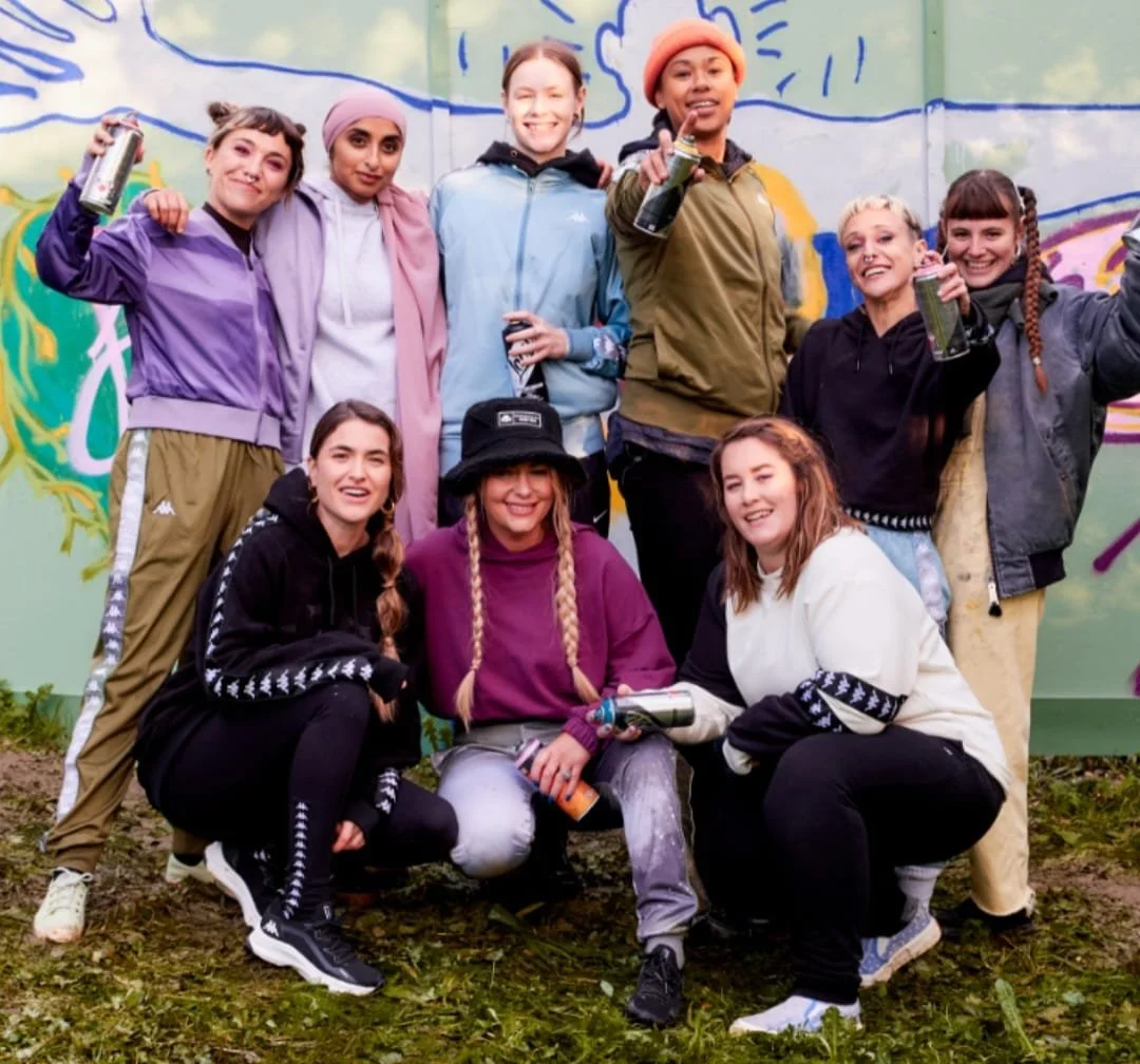 Kappa x WOM Collective. Winning Starts Within photo and video shoot for campaign. Spray painting workshop for women and non-binary identifying people.