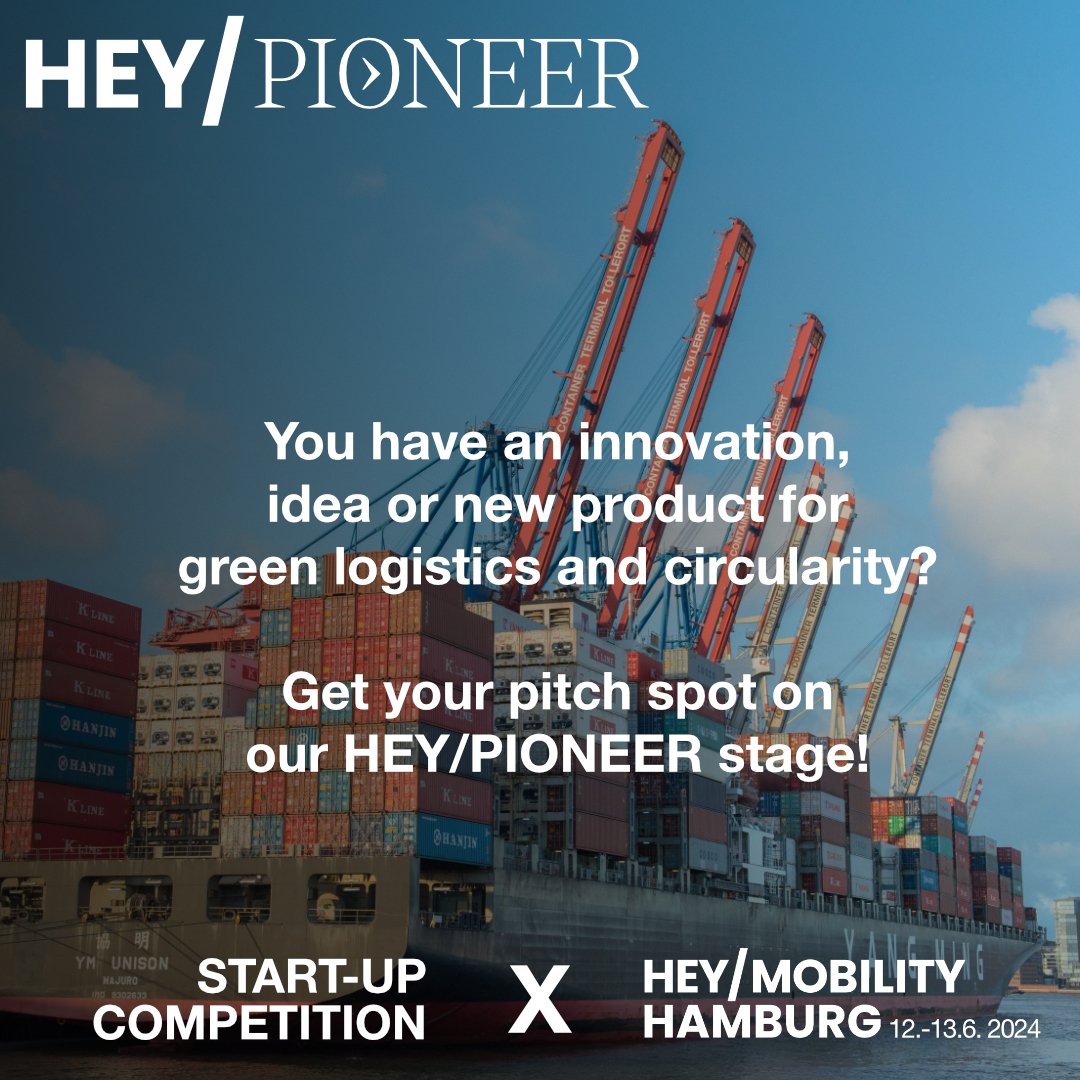 👉 Apply now! Get your pitch spot on our HEY/PIONEER stage in June 2024! We are looking for start-ups, scale-ups, innovations and new products for the future of the mobility ecosystem.

Send an e-mail to info@hey-hamburg.com or visit https://hey-hamb