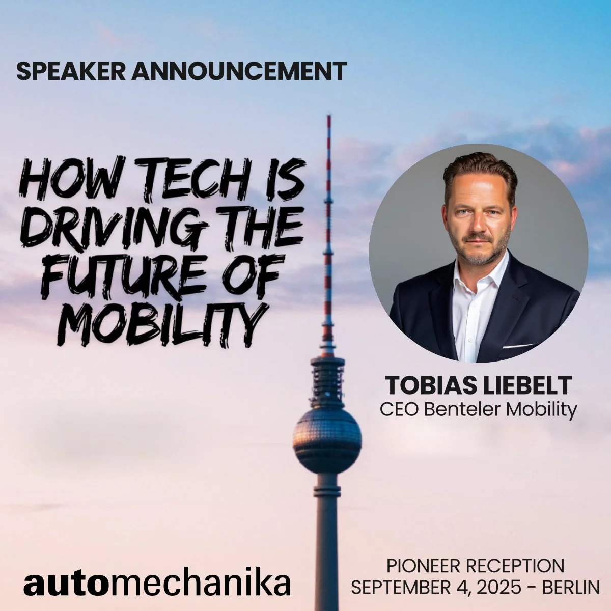 🚨 Speaker Announcement!
Wir freuen uns sehr, Tobias Liebelt, CEO von Benteler Mobility, als Referenten für die PIONEER-Reception im Rahmen der IFA bekannt zu geben! 
🎤 Tobias wird gemeinsam mit weiteren Panelisten das Thema „How Tech i