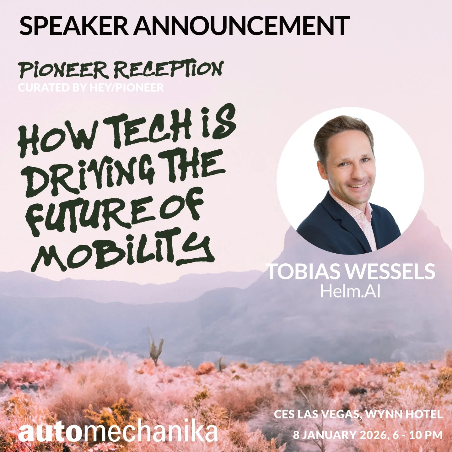 Speaker Announcement!

Wir freuen uns sehr, Tobias Wessels, Chief Development Officer, Helm.Ai, als Referenten f&uuml;r die PIONEER-Reception im Rahmen der CES bekannt zu geben! Tobias wird gemeinsam mit weiteren Panelisten das Thema &bdquo;How Tech 