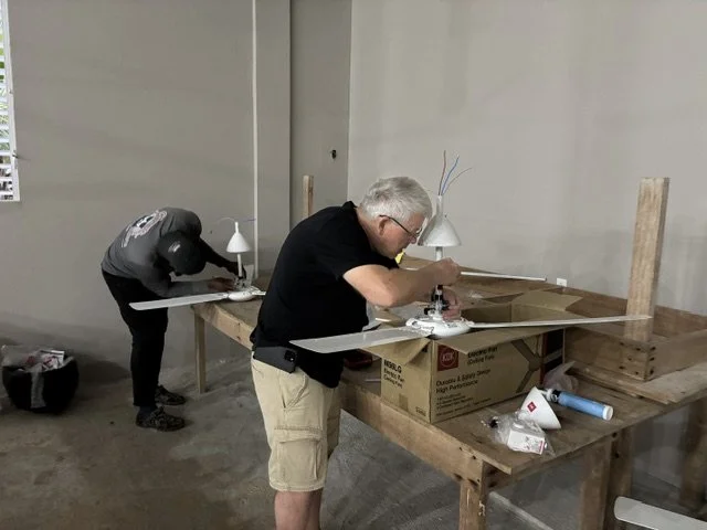 Church maintenance project: Ceiling fans and installation and improvements to electrical connections.