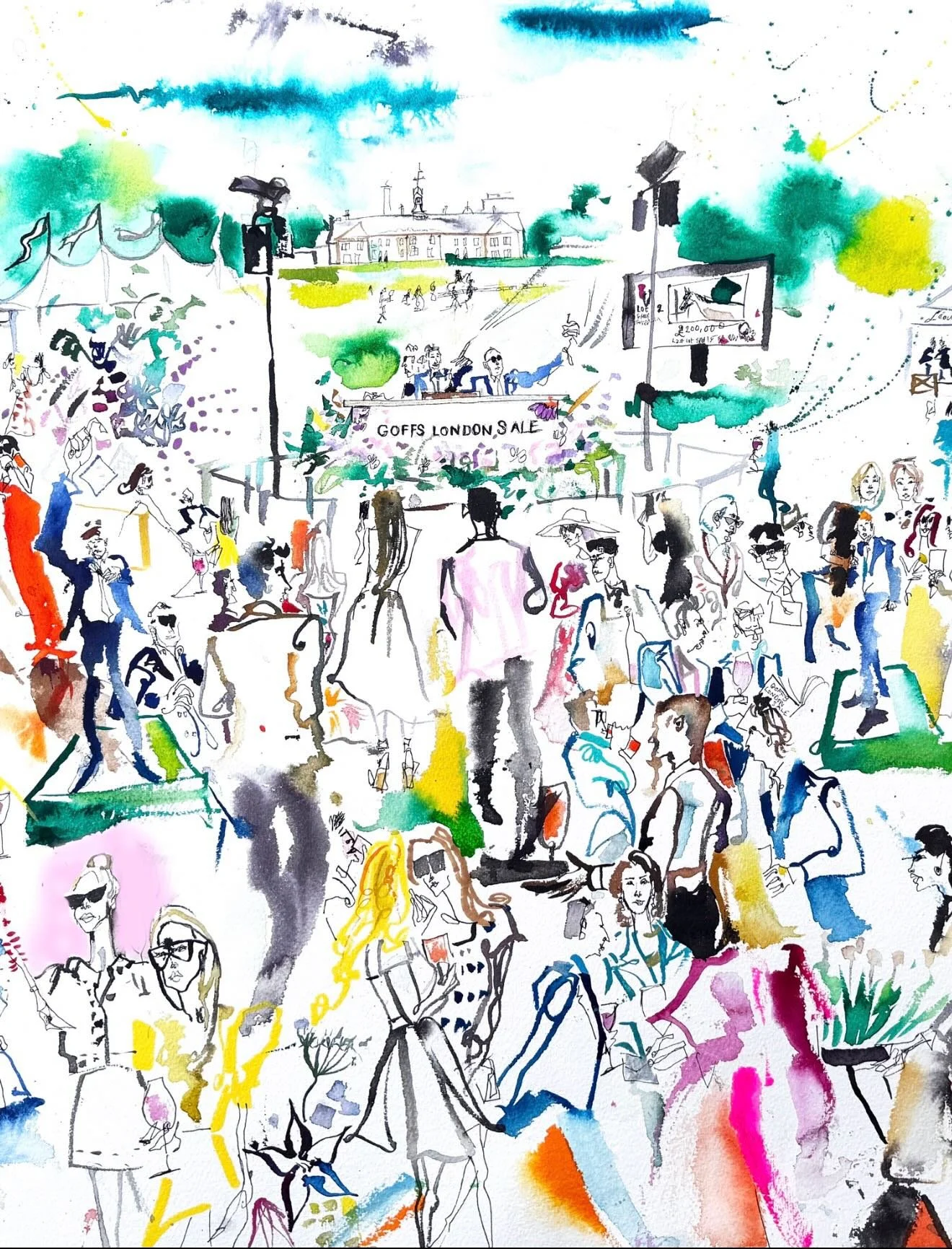 Thank you for such an exciting live painting experience  @goffs1866 capturing your incredible Goff&rsquo;s London Sale at Perks Field, it was a joy to paint for you.  I captured the whole event as it unfolded knitting all the different elements toget