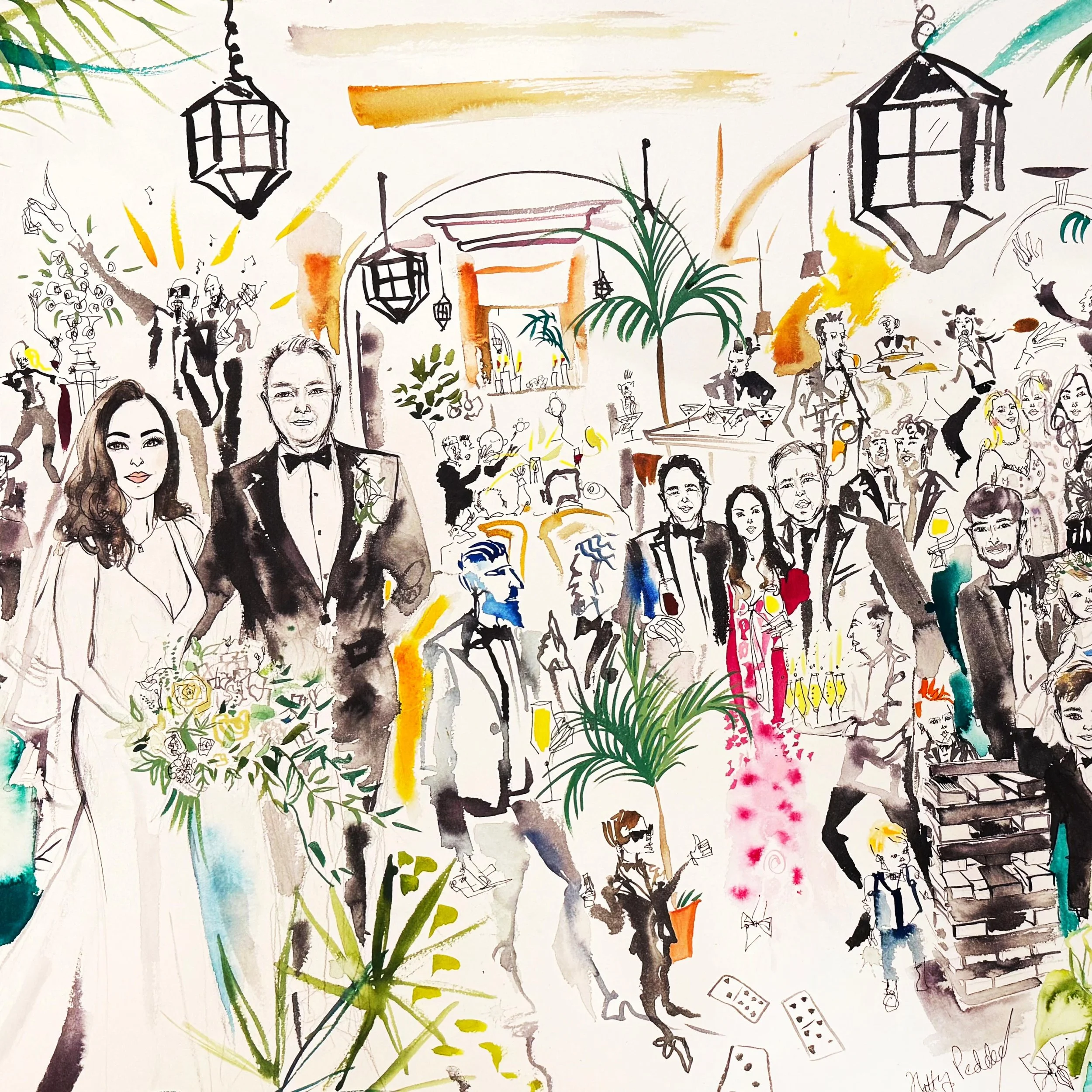 The hugest congratulations to @samantha_mogford &amp; Tony on you exquisite intimate wedding filled with family and loved ones, set in the heavenly @belvedere_holland_park .  It was an honour &amp; joy to paint for you, thank you 🙏
#liveweddingartis