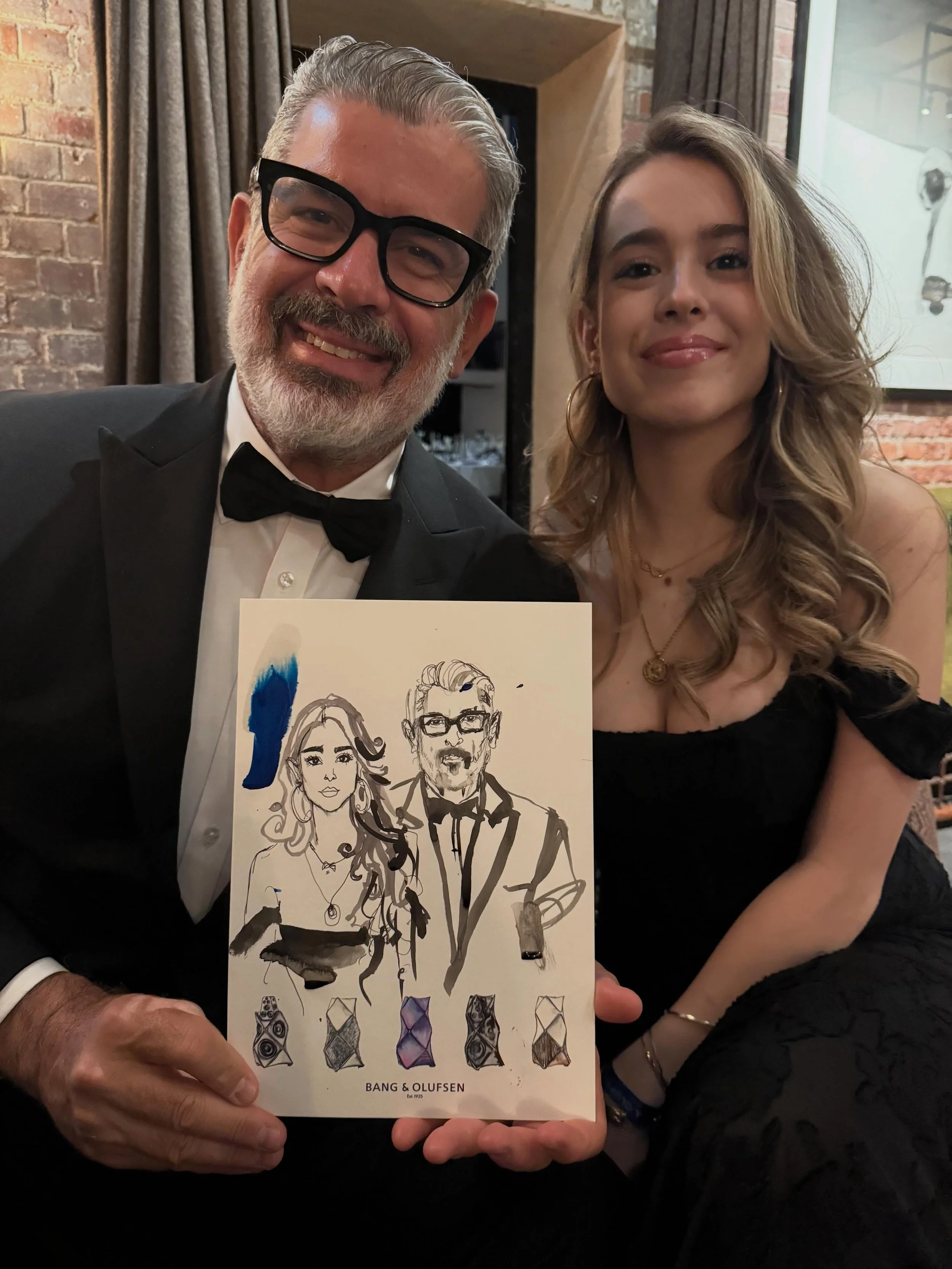 Thank you for having me  @bangolufsen at your Beolab 90th Anniversary Edition Event, to draw your gorgeous guests &amp; create artwork for your screen.  It was a joy to be with you 🙏
#bangandolufsen #liveeventportraits