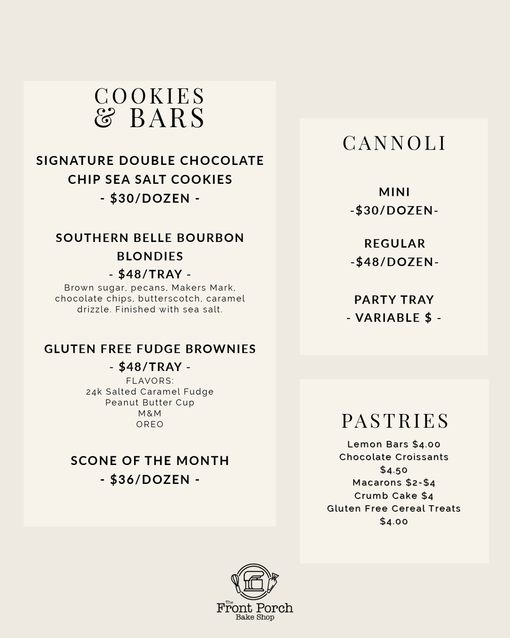 Menu — Front Porch Bake Shop