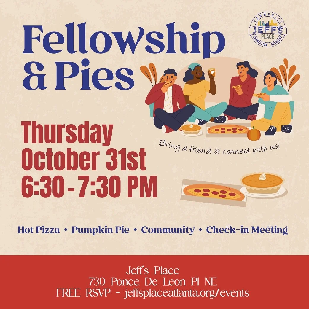 Jeff&rsquo;s Place Fellowship this Thursday! Join us for pizza and connection 🍕🥧
Free rsvp at link in bio