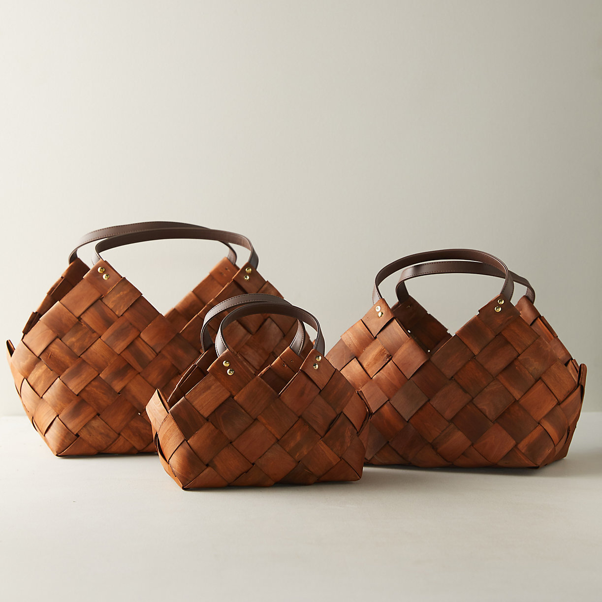 Woven Seagrass Basket with Leather Handles, Terrain