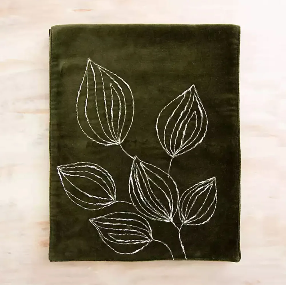 Forest Green Leaves Velvet Table Runner, Kirkland’s