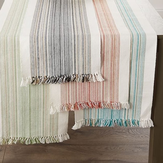 Striped Cotton Fringe Table Runners, Pottery Barn